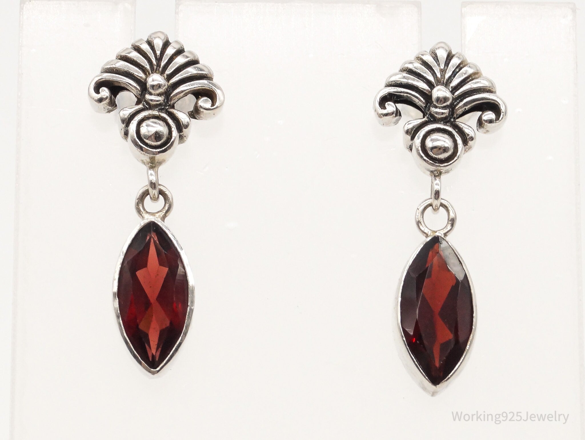 Vintage Garnet Art Deco Sterling Silver Earrings