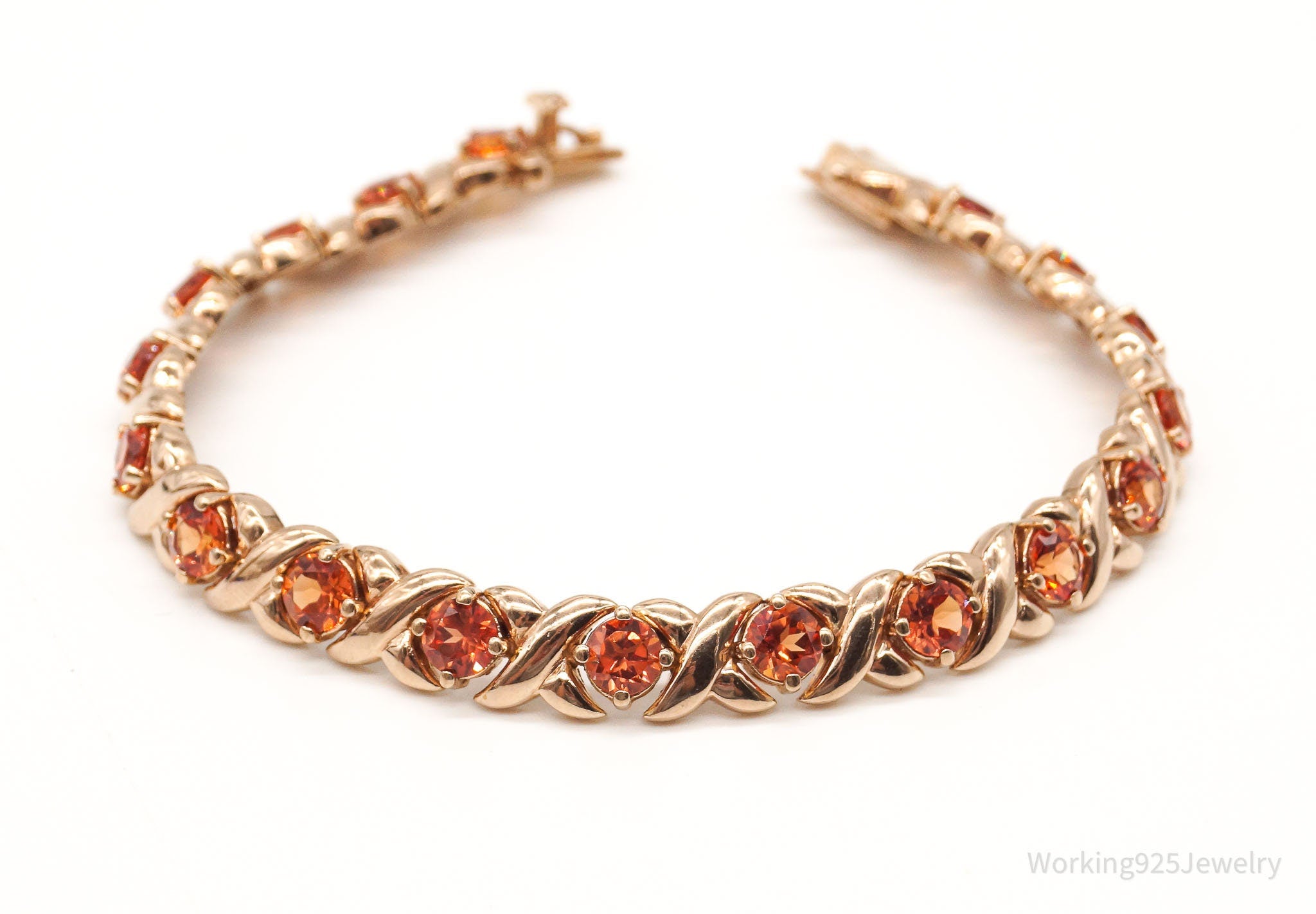 Designer UTC Orange Cubic Zirconia Rose Gold Vermeil Sterling Silver Bracelet