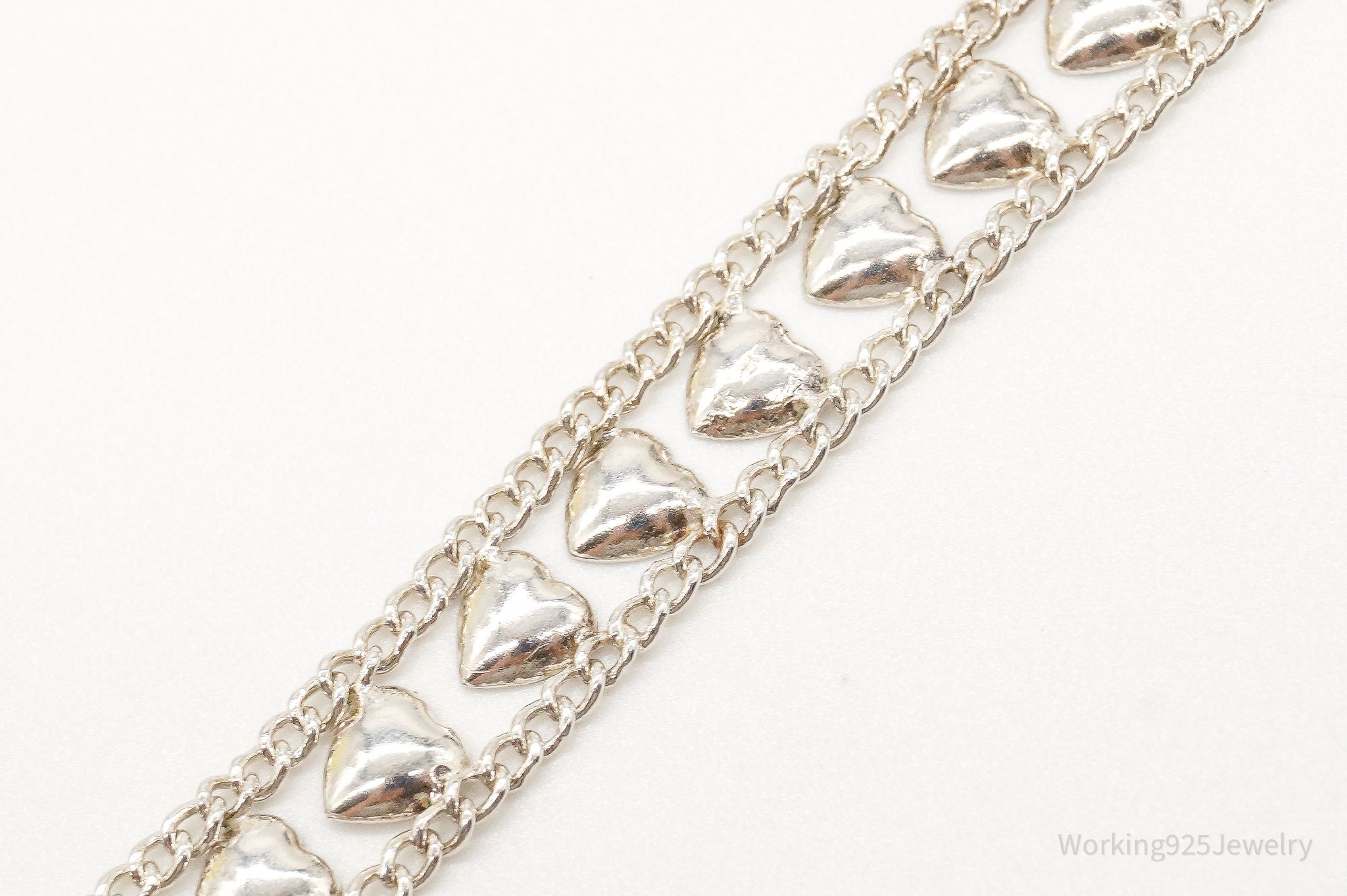 Vintage Designer FAS Hearts Chain Link Sterling Silver Bracelet