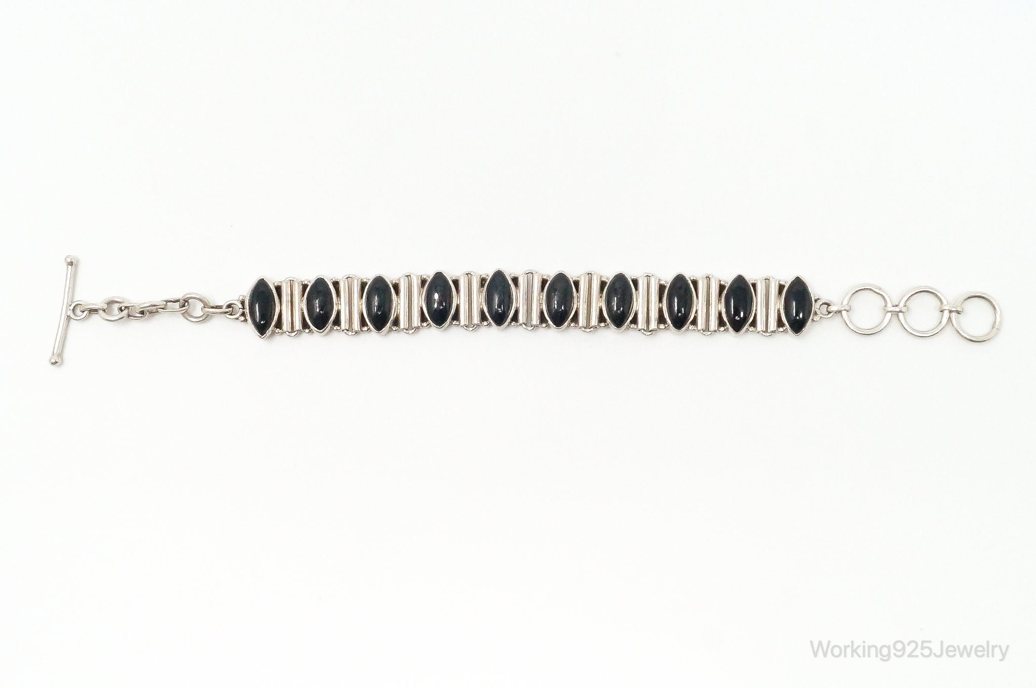 Vintage Black Onyx Toggle Sterling Silver Bracelet