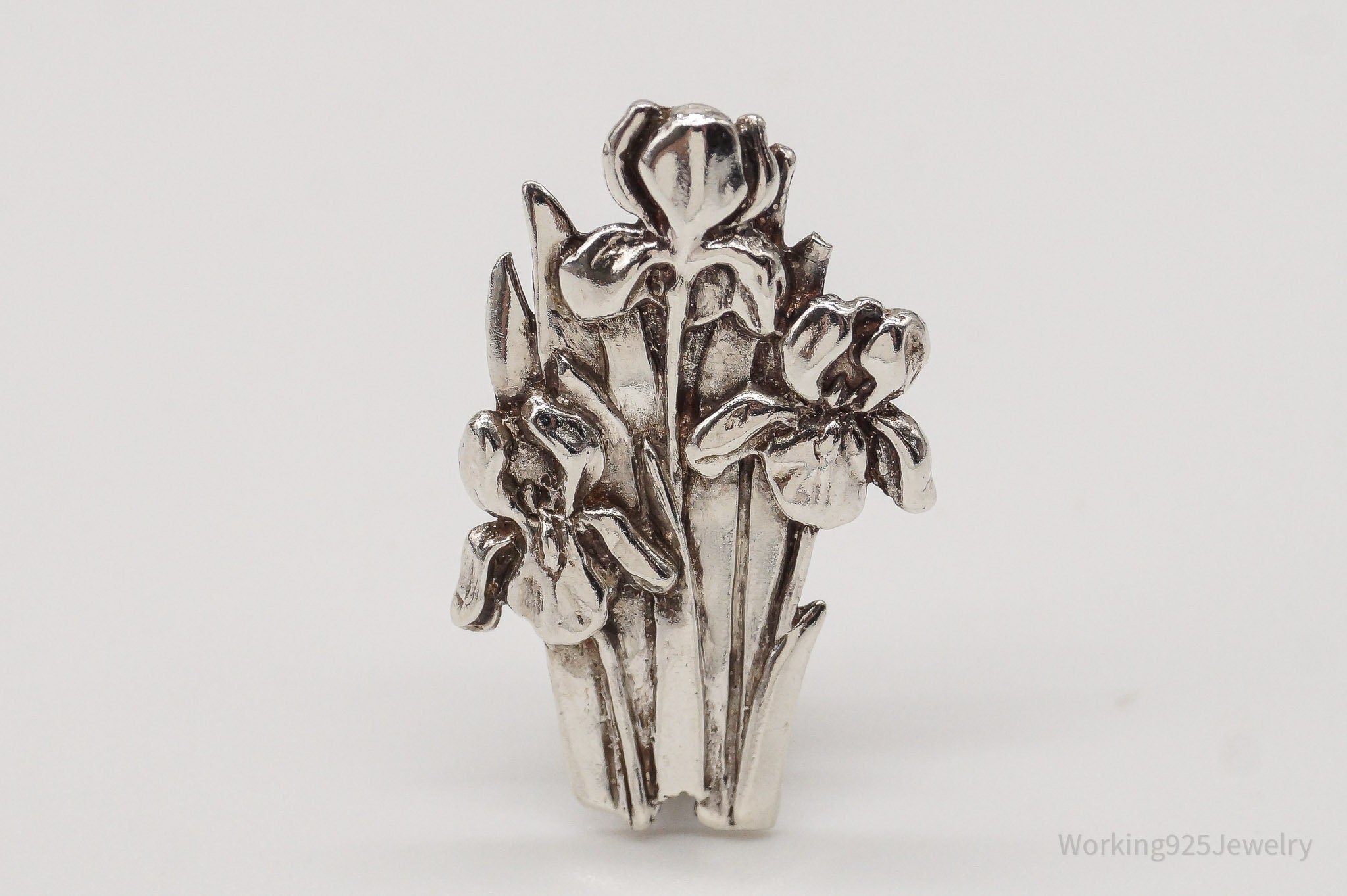 Antique Floral Sterling Silver Brooch Pin