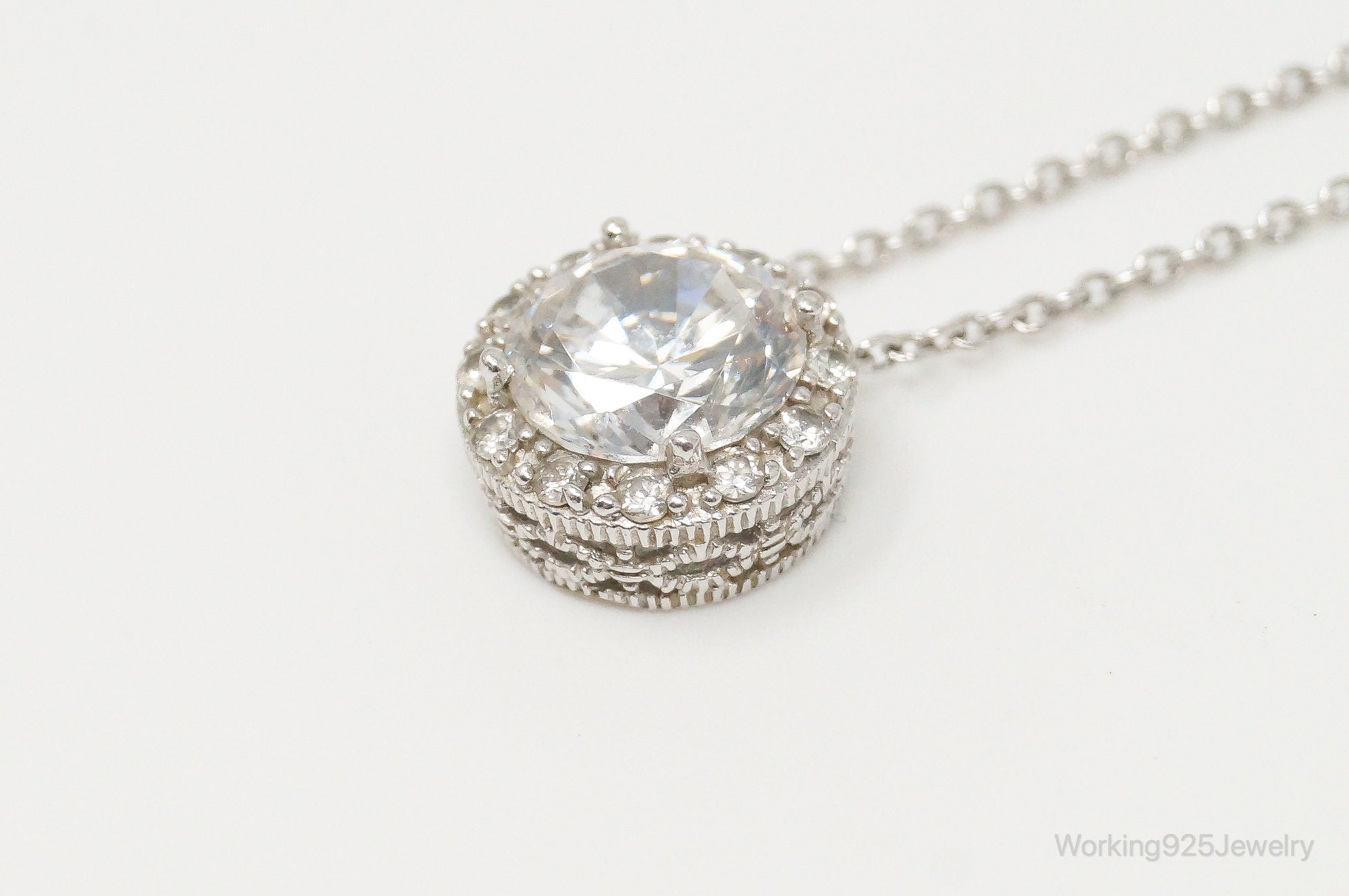 Vintage Large Cubic Zirconia Sterling Silver Necklace