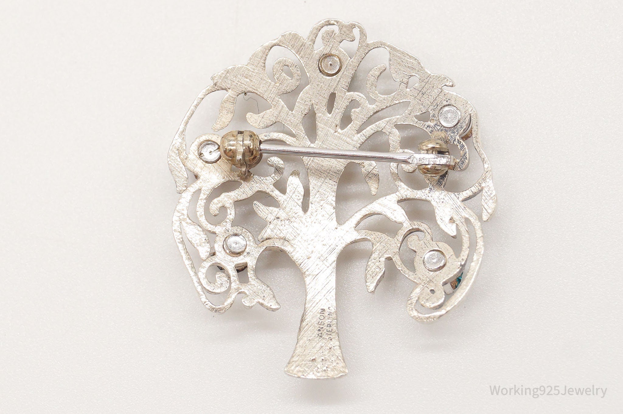 Antique Anson Rhinestone Tree Sterling Silver Pin