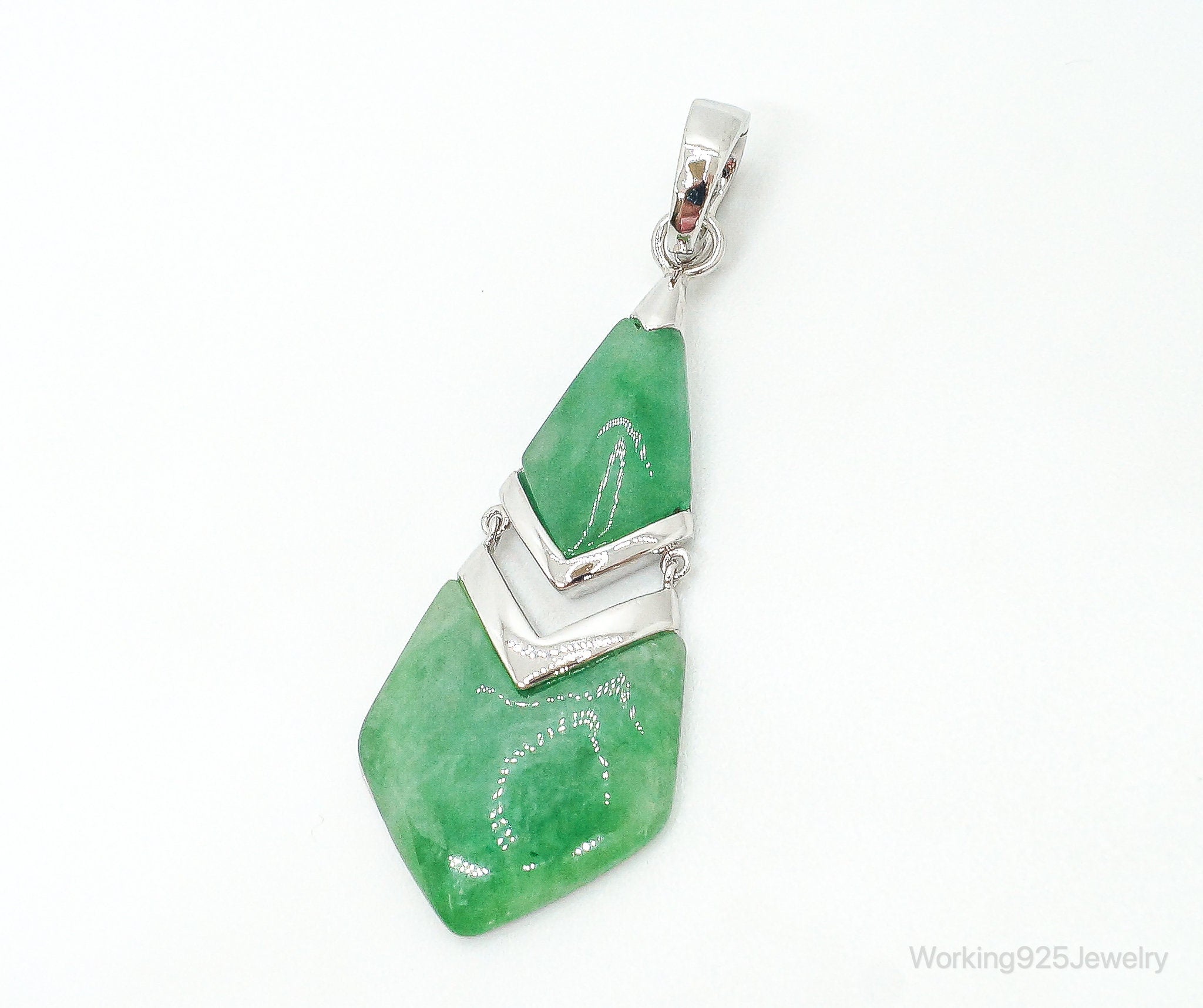 Designer BBJ Green Jade Sterling Silver Pendant