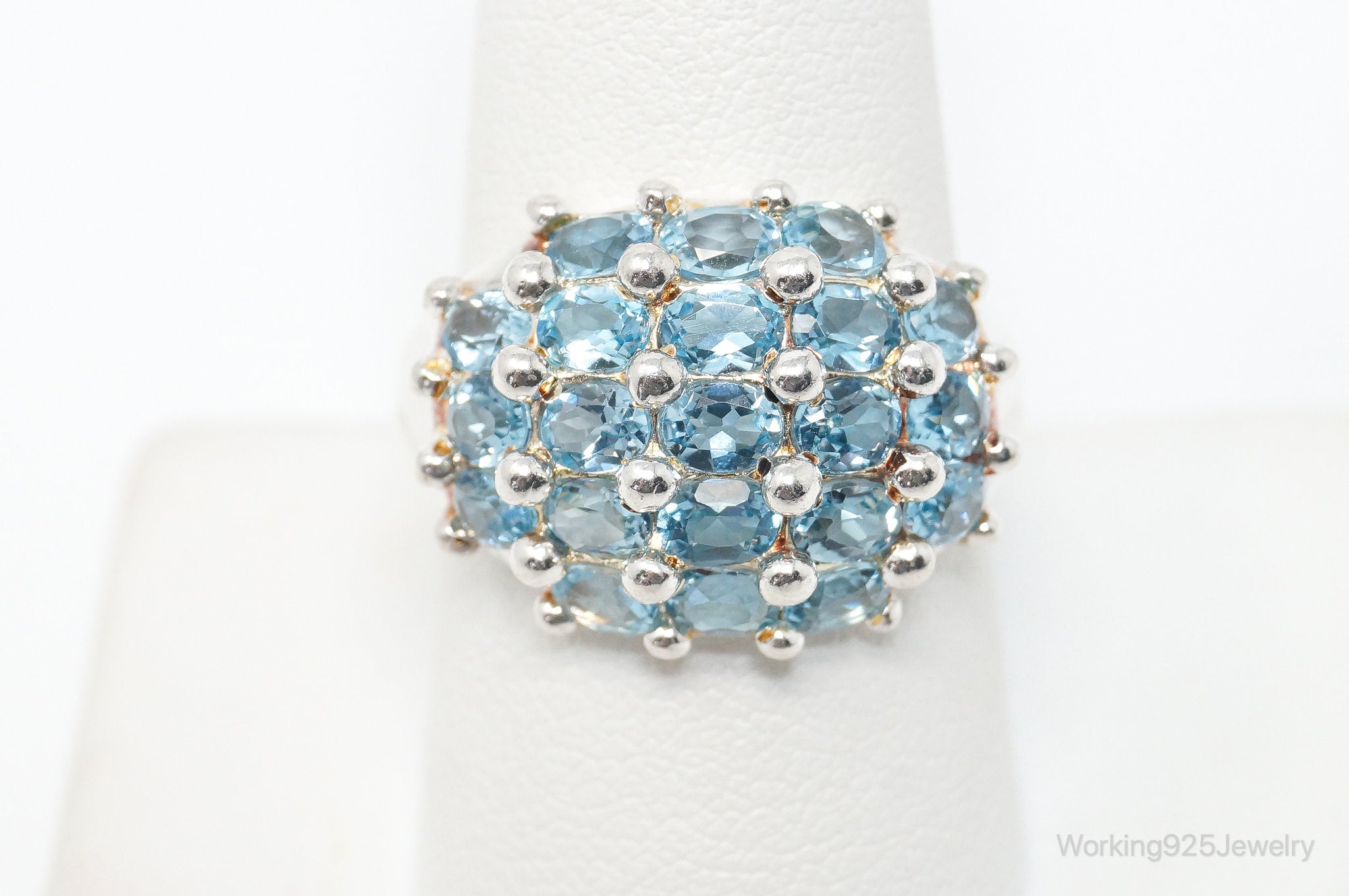 Vintage Italy Designer HAN Blue Topaz Sterling Silver Ring - Size 8.75