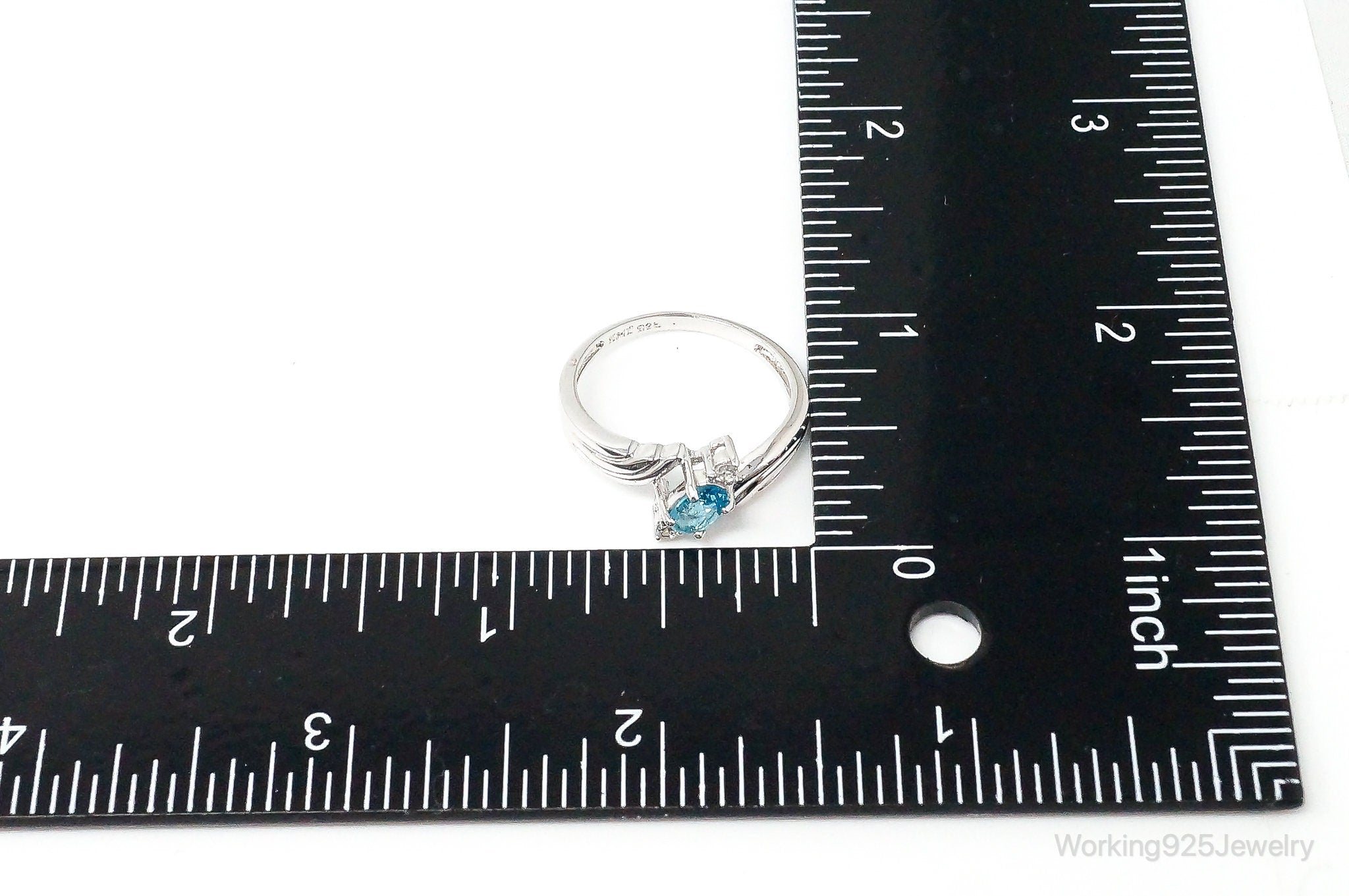 Vintage Blue Topaz Cubic Zirconia Sterling Silver Bypass Ring Size 8.75