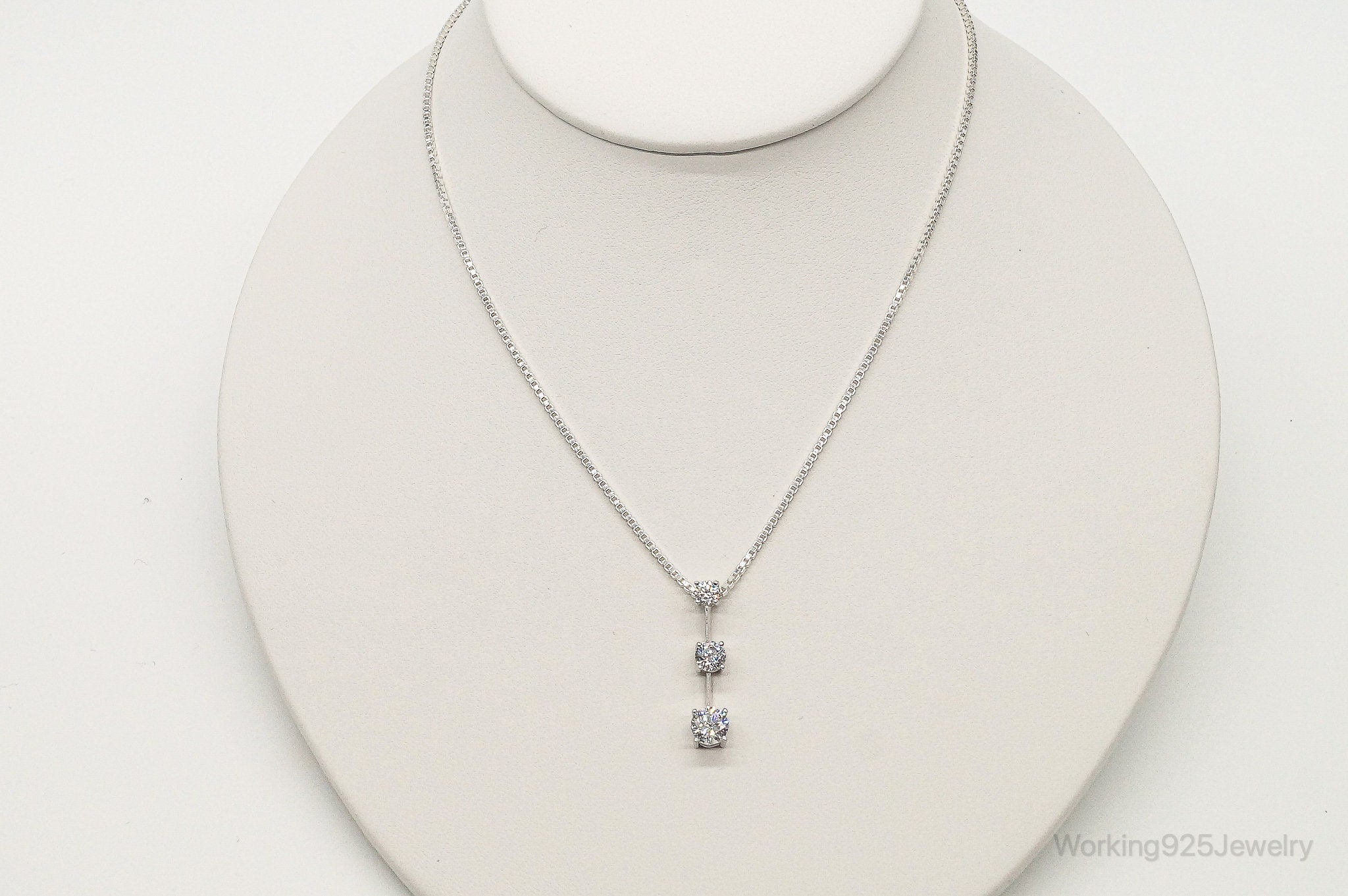 Three Stone Cubic Zirconia Sterling Silver Necklace