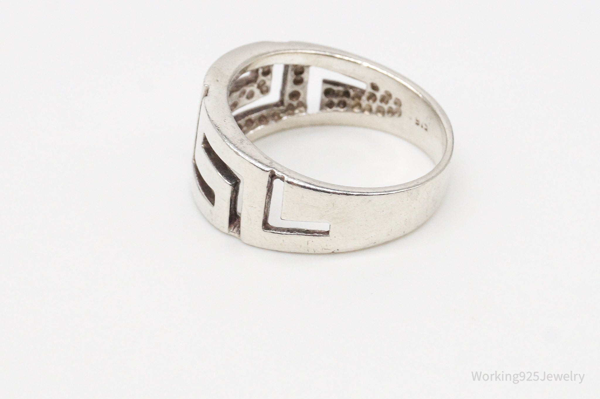 Vintage Greek Key Cut-Out Design Sterling Silver Band Ring - Size 9.75