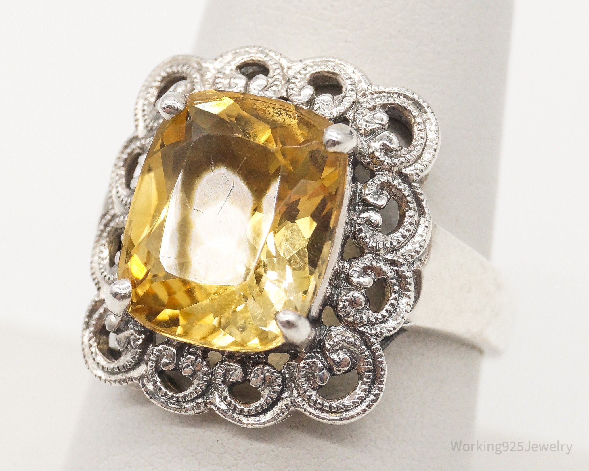 Vintage Designer CNA Citrine Sterling Silver Ring - Size 8