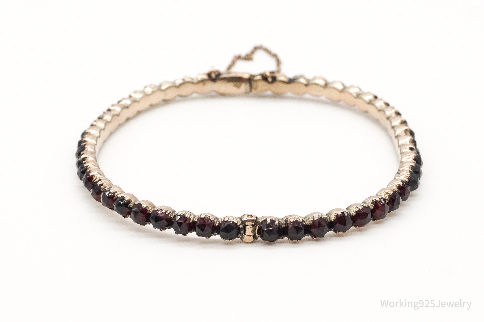 Antique Victorian Bohemian Garnet Rose Gold Over Silver Bracelet