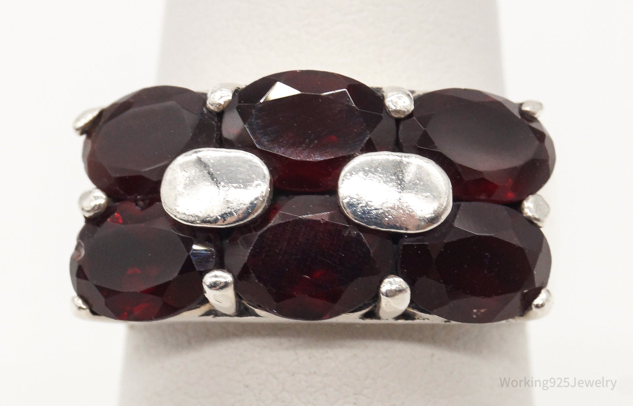 Vintage Garnet Sterling Silver Ring - Size 6.5