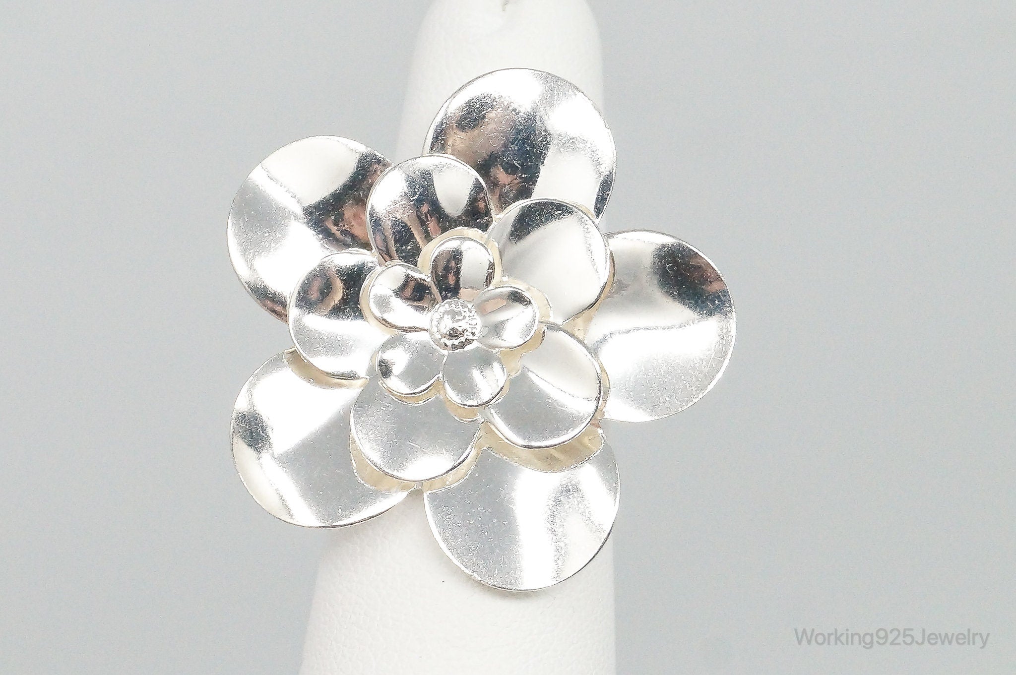 Vintage Italian Designer Paola Valentini Flower Sterling Silver Ring - Size 6