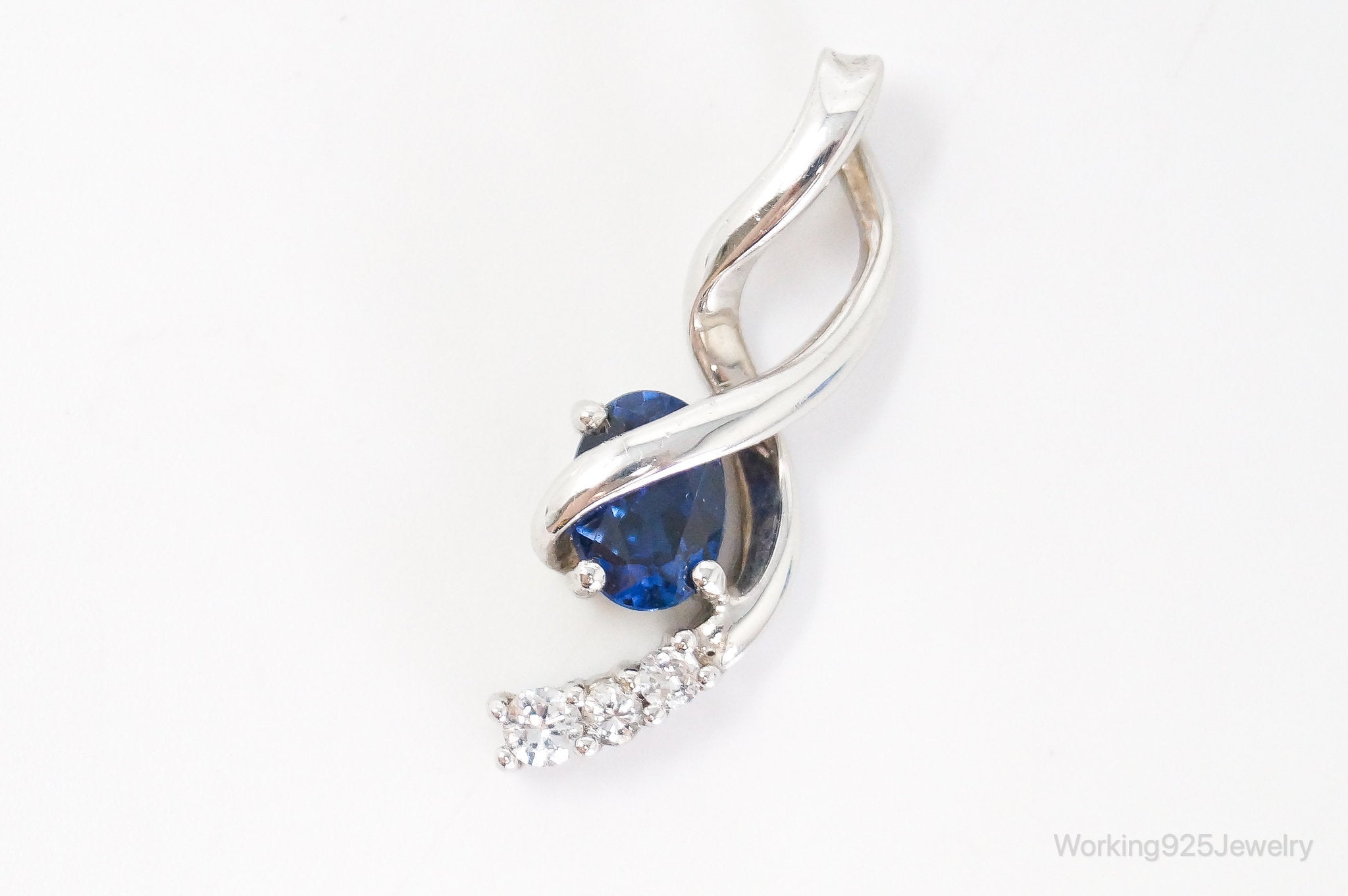 Blue Sapphire Cubic Zirconia Sterling Silver Necklace Pendant