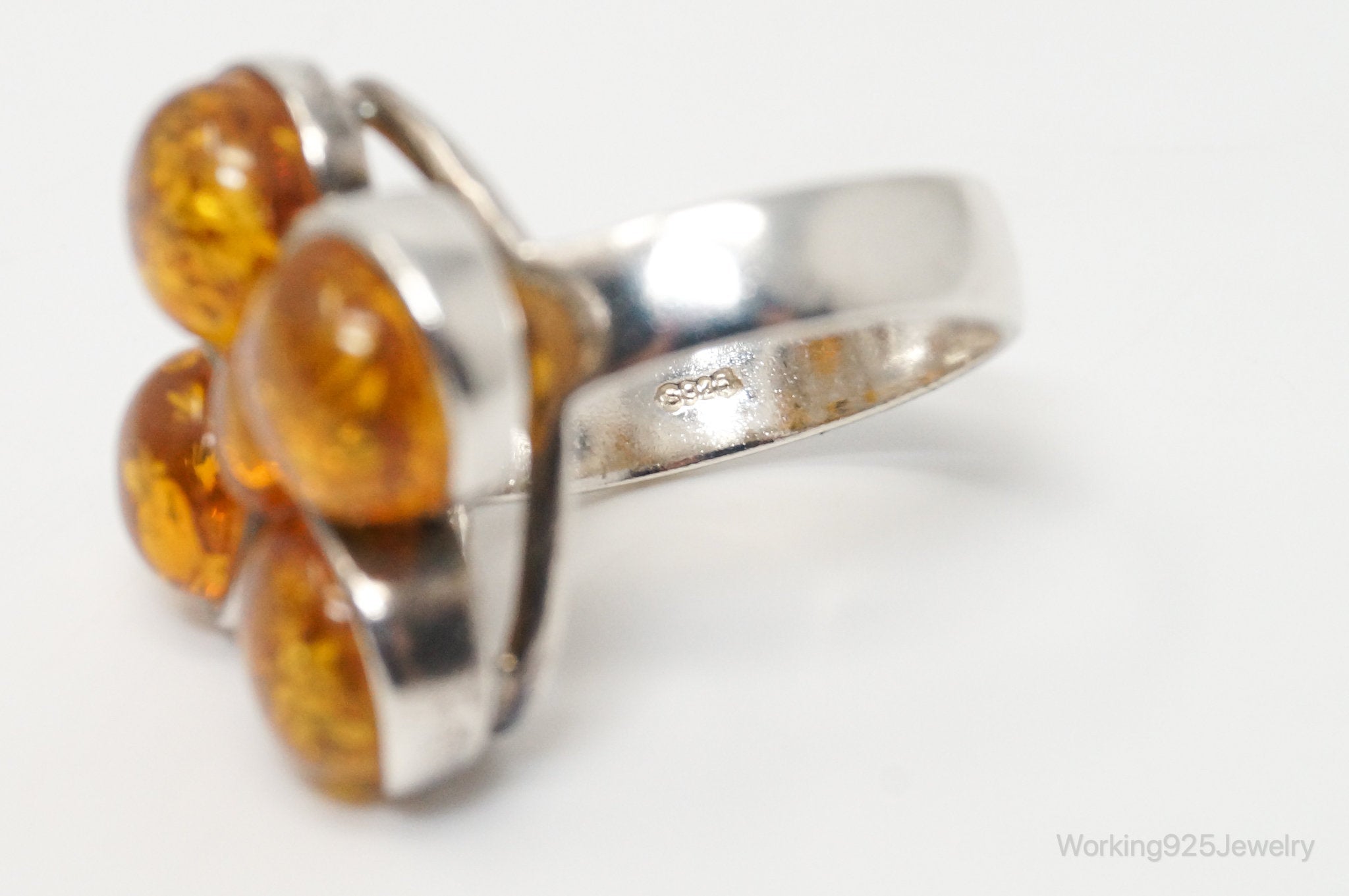 Vintage Honey Baltic Amber Sterling Silver Ring Size 7