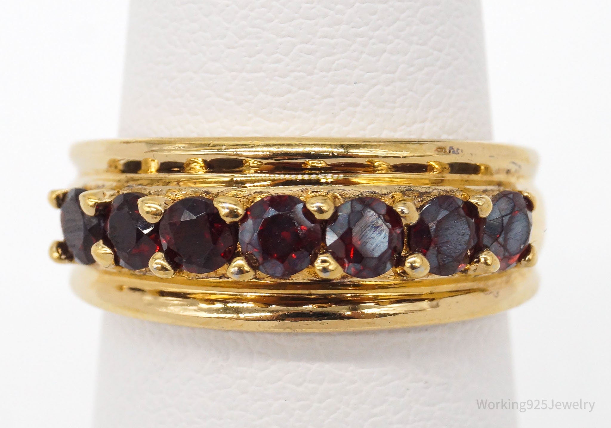 Vintage Garnet Gold Vermeil Sterling Silver Ring - Size 5.75