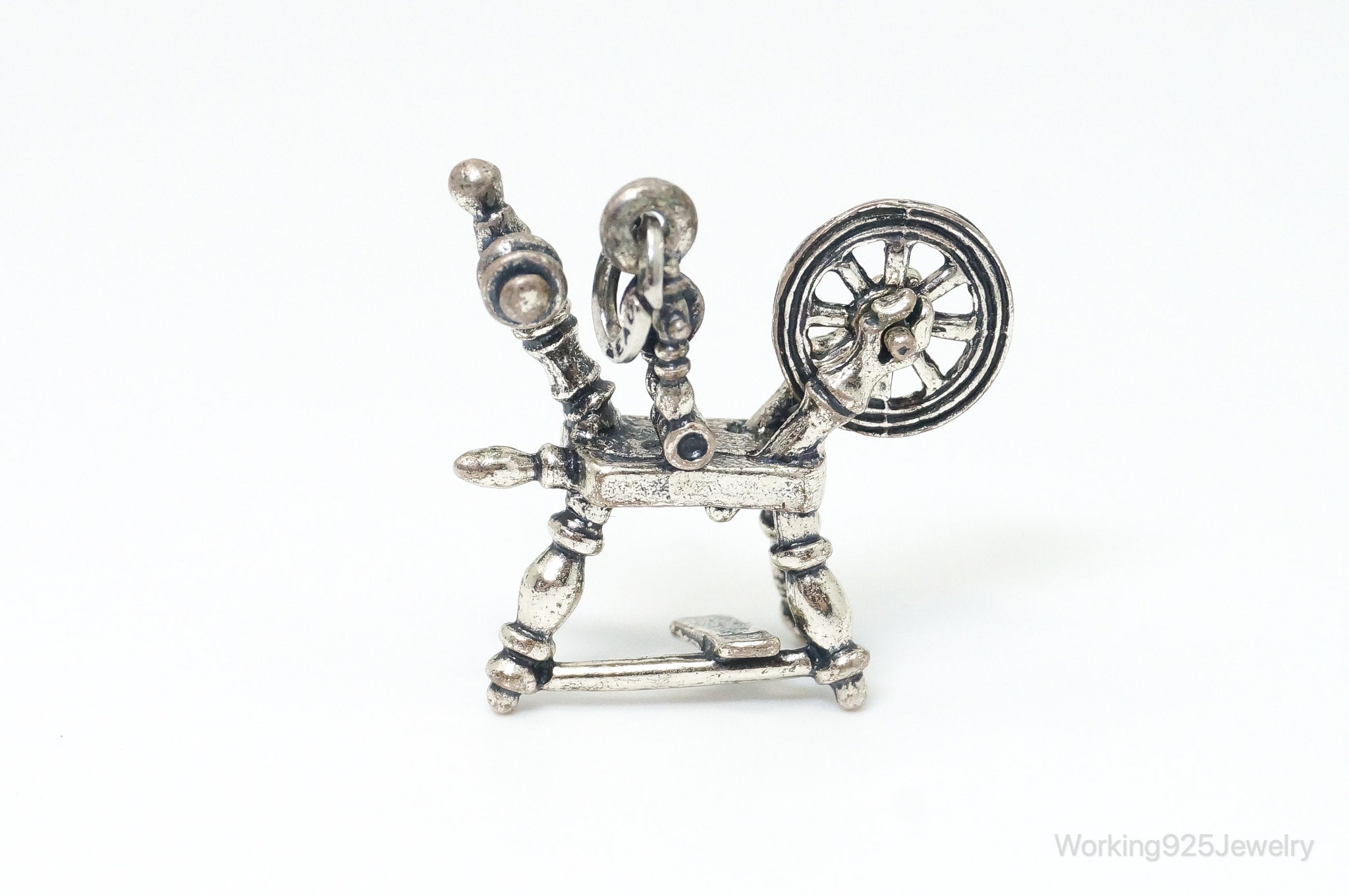 Rare Large VTG ATQ Beau Spinning Wheel Sterling Silver Charm Pendant