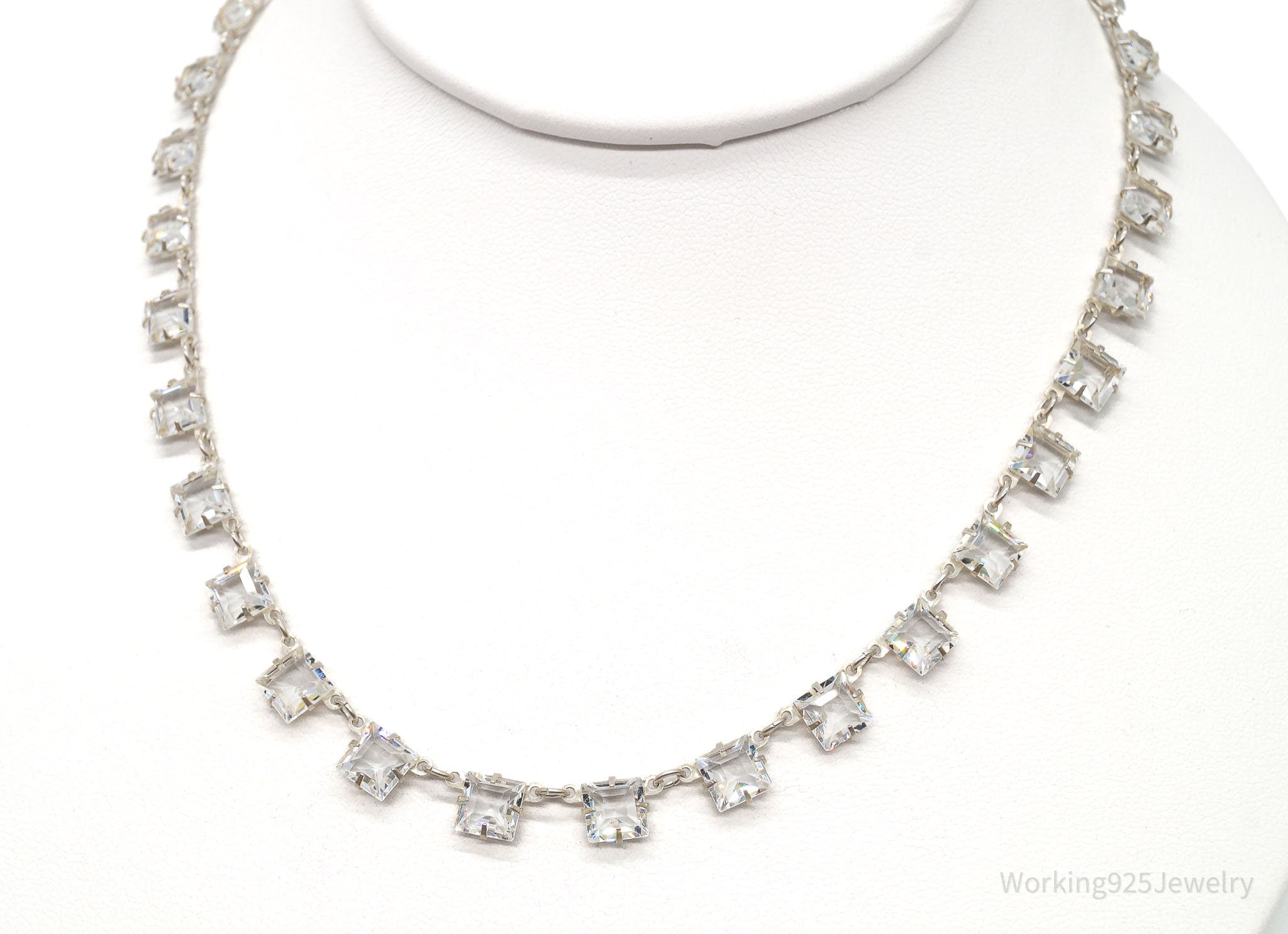 Antique Crystal Sterling Silver Necklace 16"