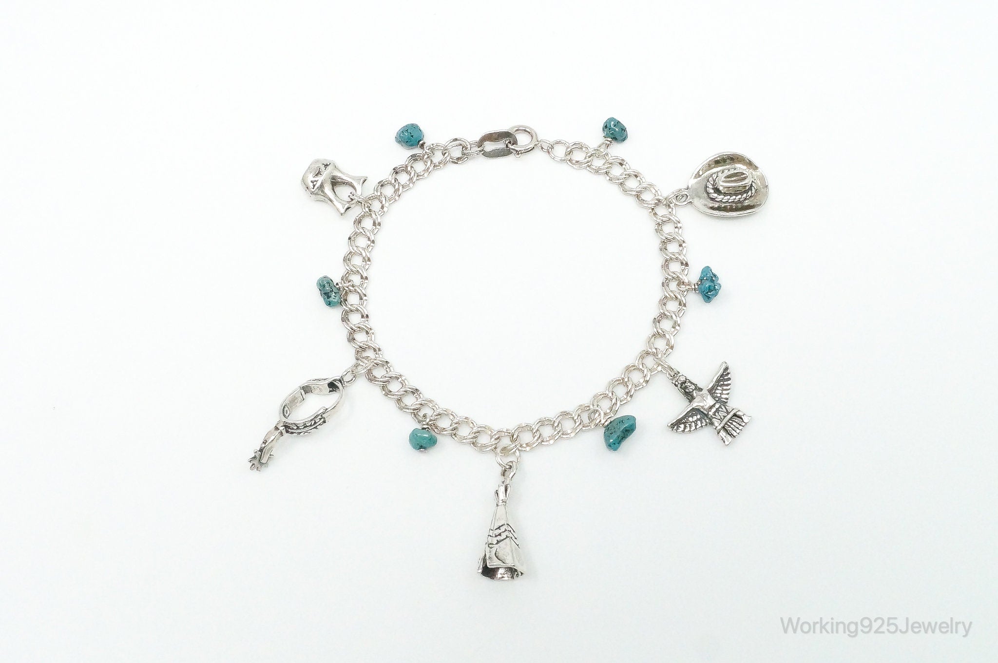 Carolyn Pollack Turquoise Southwestern Charms Sterling Silver Bracelet