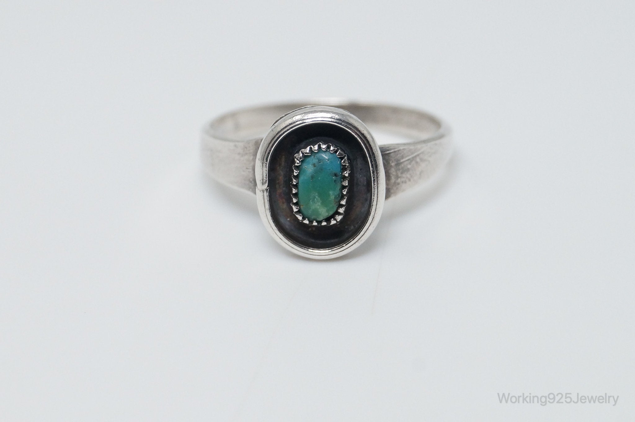 VTG Handmade Native American Turquoise Unsigned Sterling Silver Ring - SZ 4.75