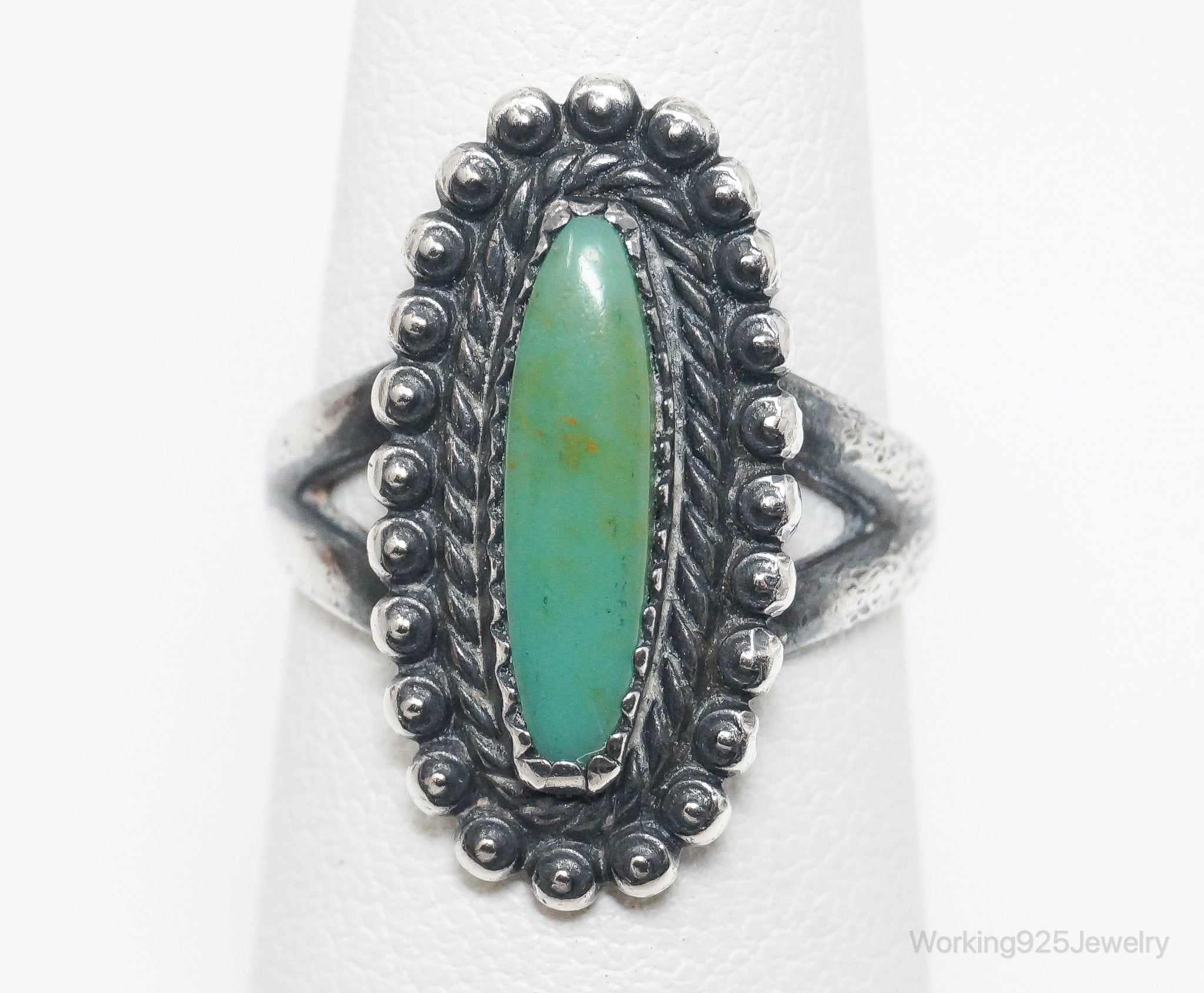 Vintage Designer Bell Trading Post Turquoise Sterling Silver Ring - Size 5.25