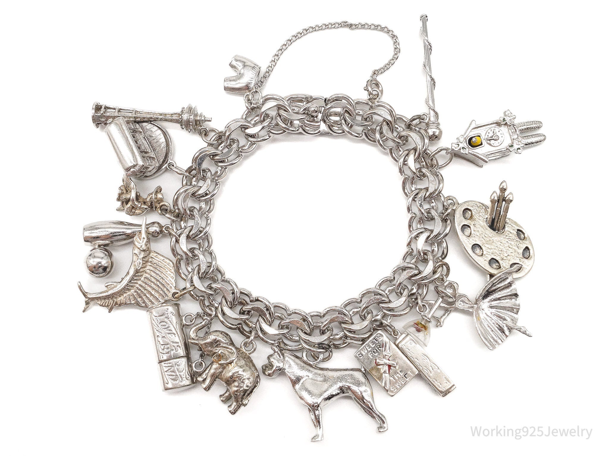 Antique Vintage Charms Sterling Silver Charm Bracelet