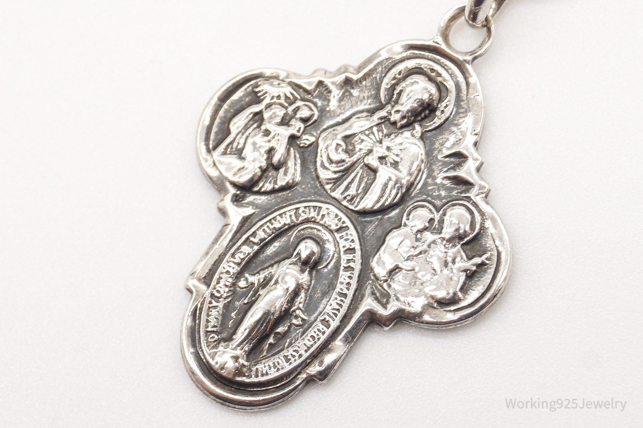 Antique Mary Pray For Us Sterling Silver Necklace