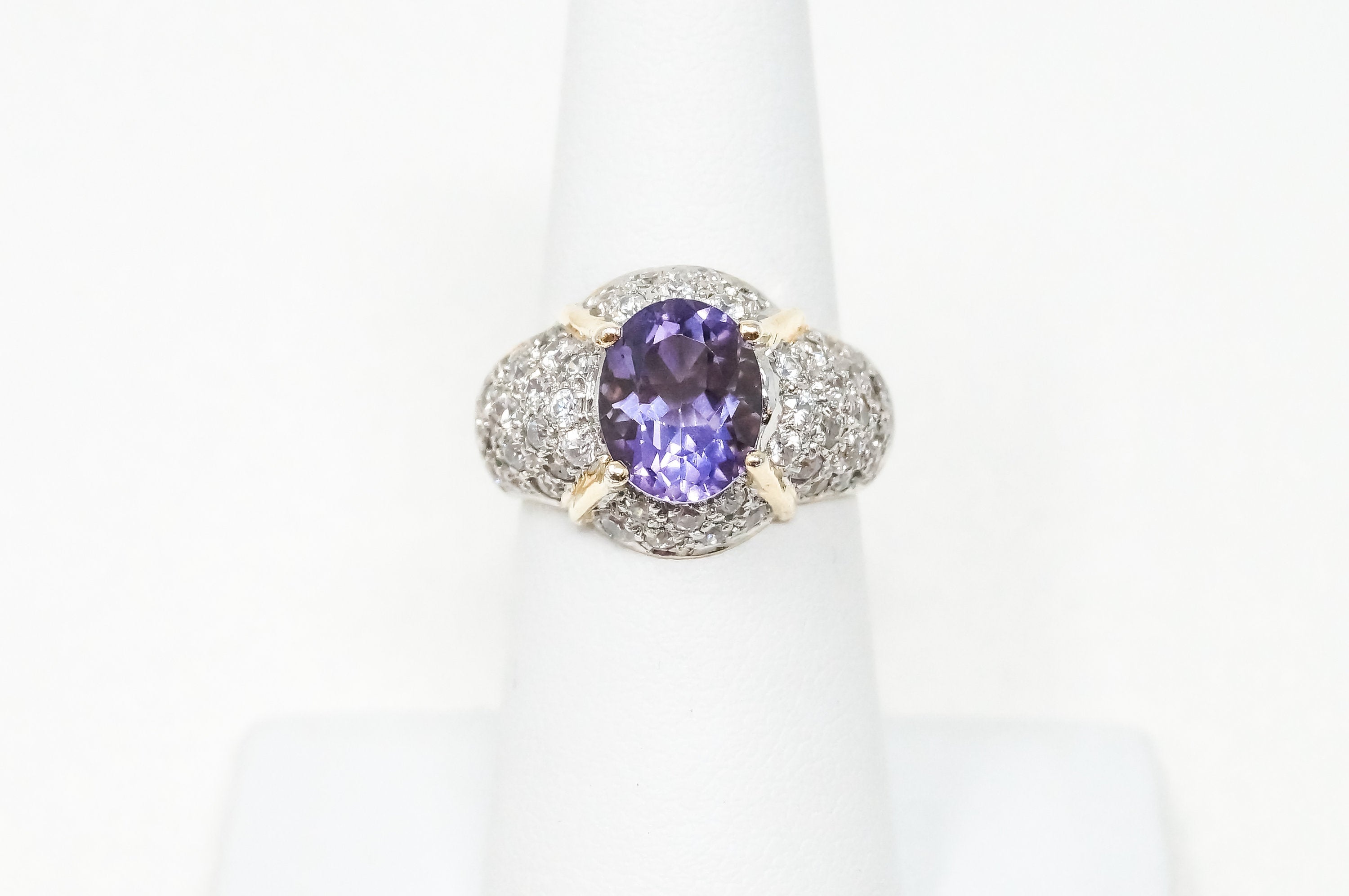 Vintage Amethyst Cubic Zirconia Gold Vermeil Sterling Silver Ring - Sz 6.75