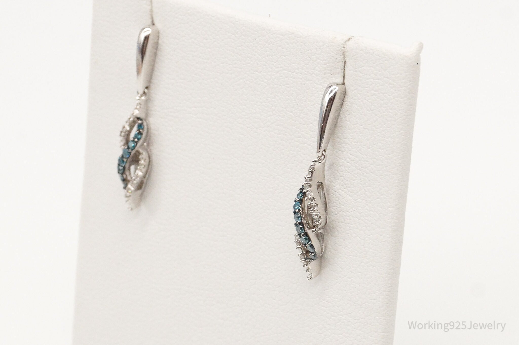 Designer JWBR Blue & White Diamond Sterling Silver Earrings