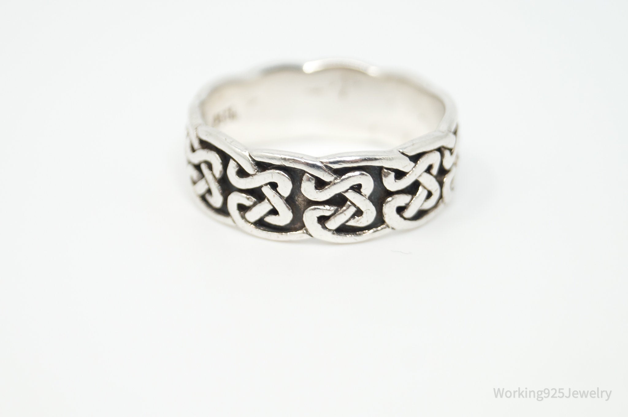 Vintage Designer PSCL Celtic Knot Design Sterling Silver Band Ring - Sz 9.75