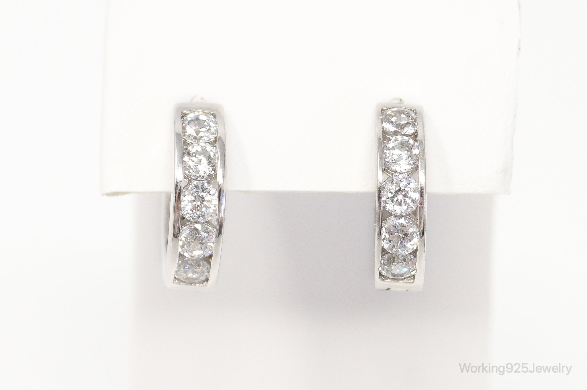 Designer Cubic Zirconia Sterling Silver Hoop Earrings