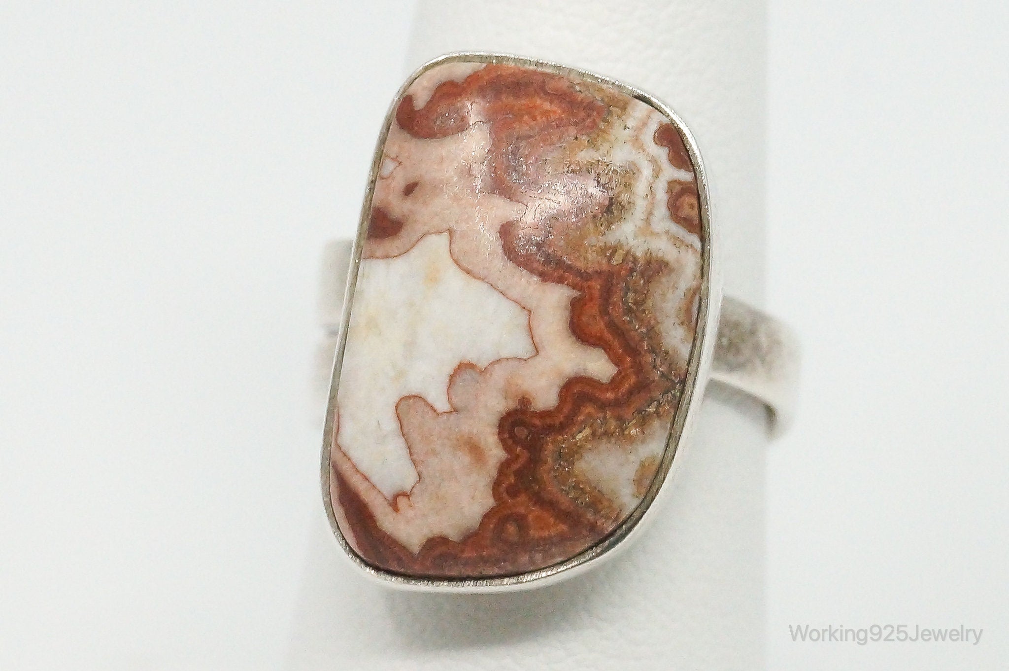 Vintage Lapidara Barrera Crazy Lace Agate Ring 950 Silver - Size 6.5 Adjustable