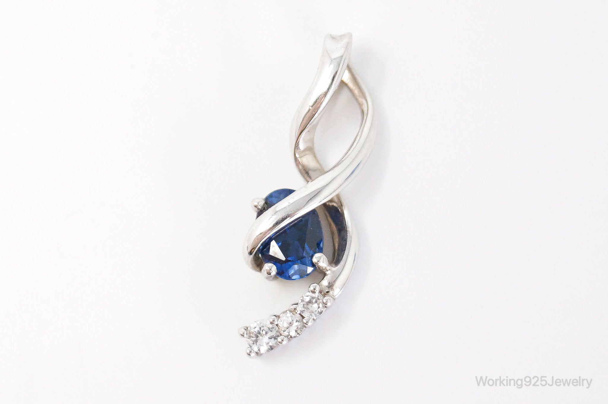 Blue Sapphire Cubic Zirconia Sterling Silver Necklace Pendant