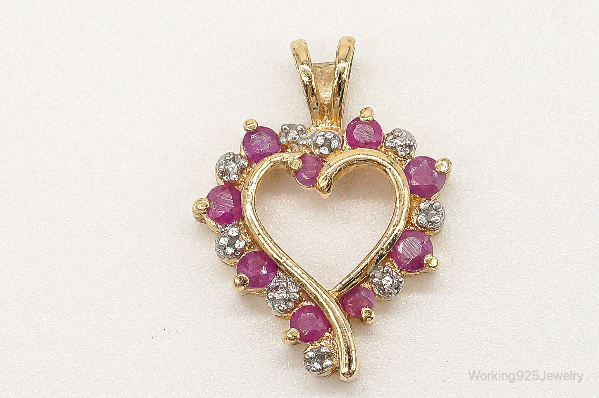 Designer Ross Simons Ruby Diamond Heart Gold Vermeil Sterling Silver Pendant