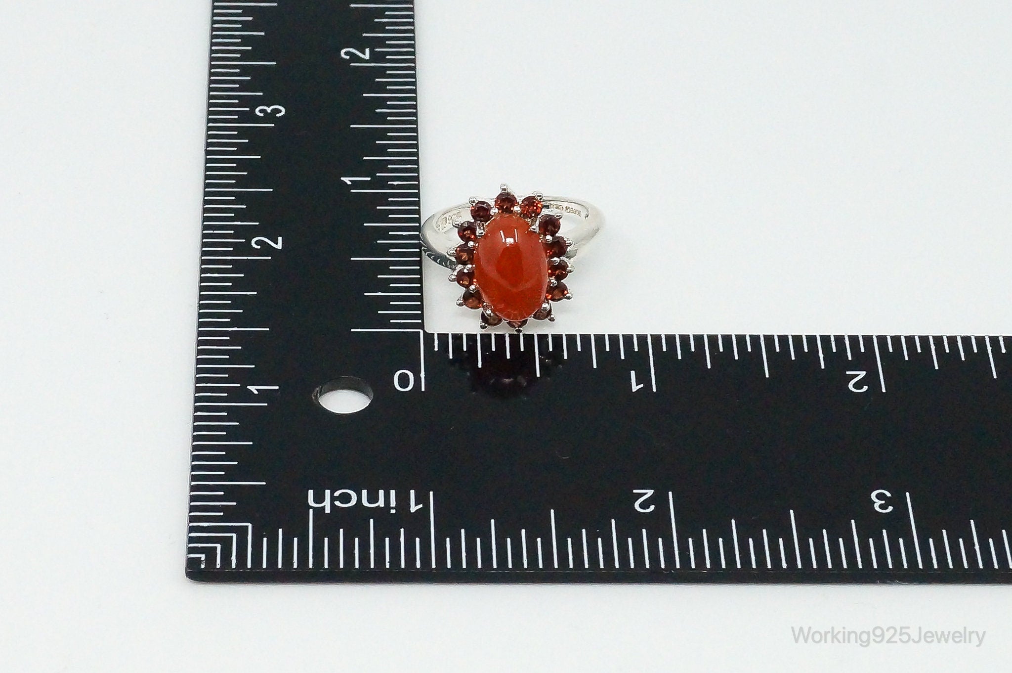 Vintage Carnelian Red Cubic Zirconia Sterling Silver Ring - Size 7