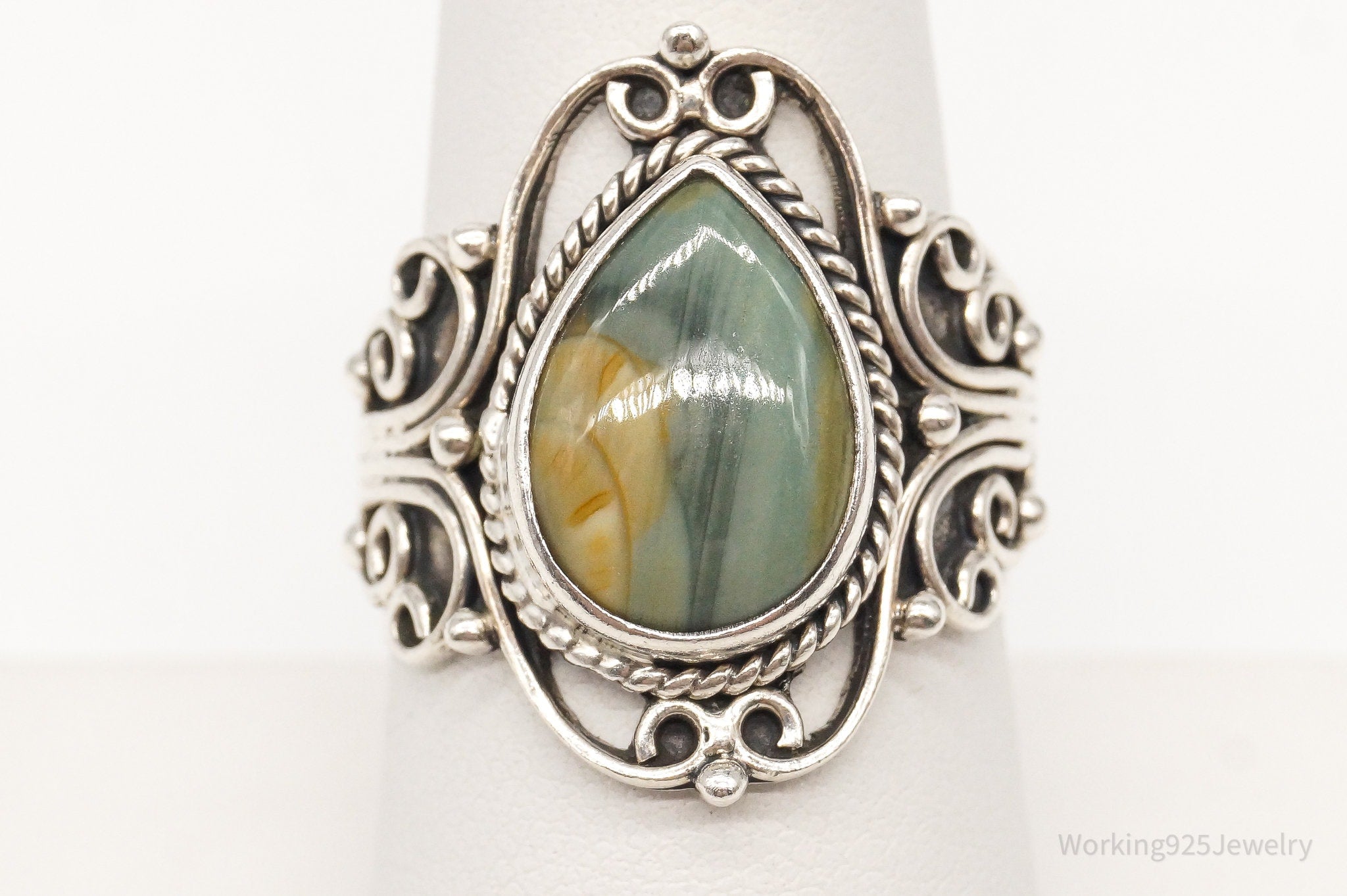 Vintage Jasper Sterling Silver Ring - Size 8.25