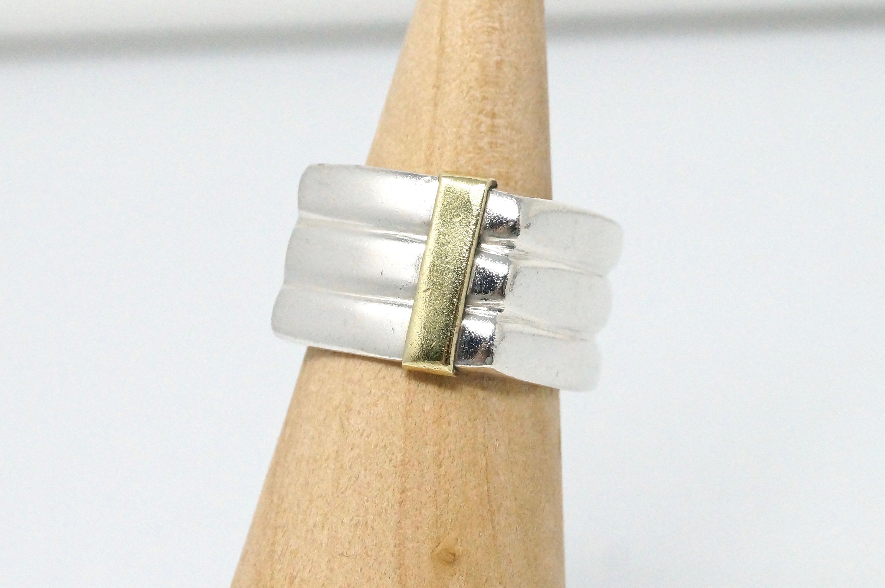 Lovely Vintage Gold Vermeil Posh Style Sterling Silver Square Band Ring Sz 7.25