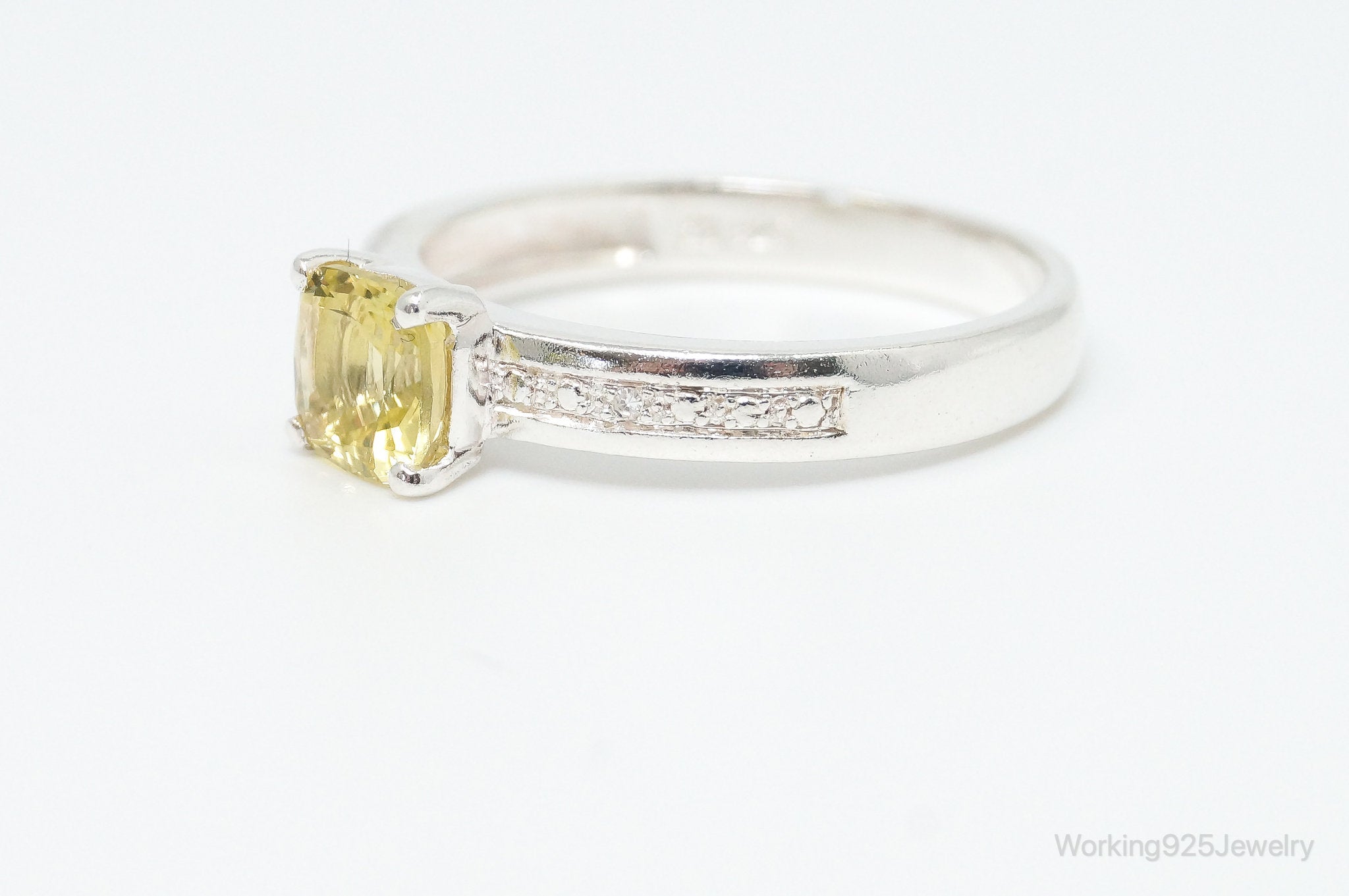 Vintage Citrine Cubic Zirconia Sterling Silver Ring SZ 9