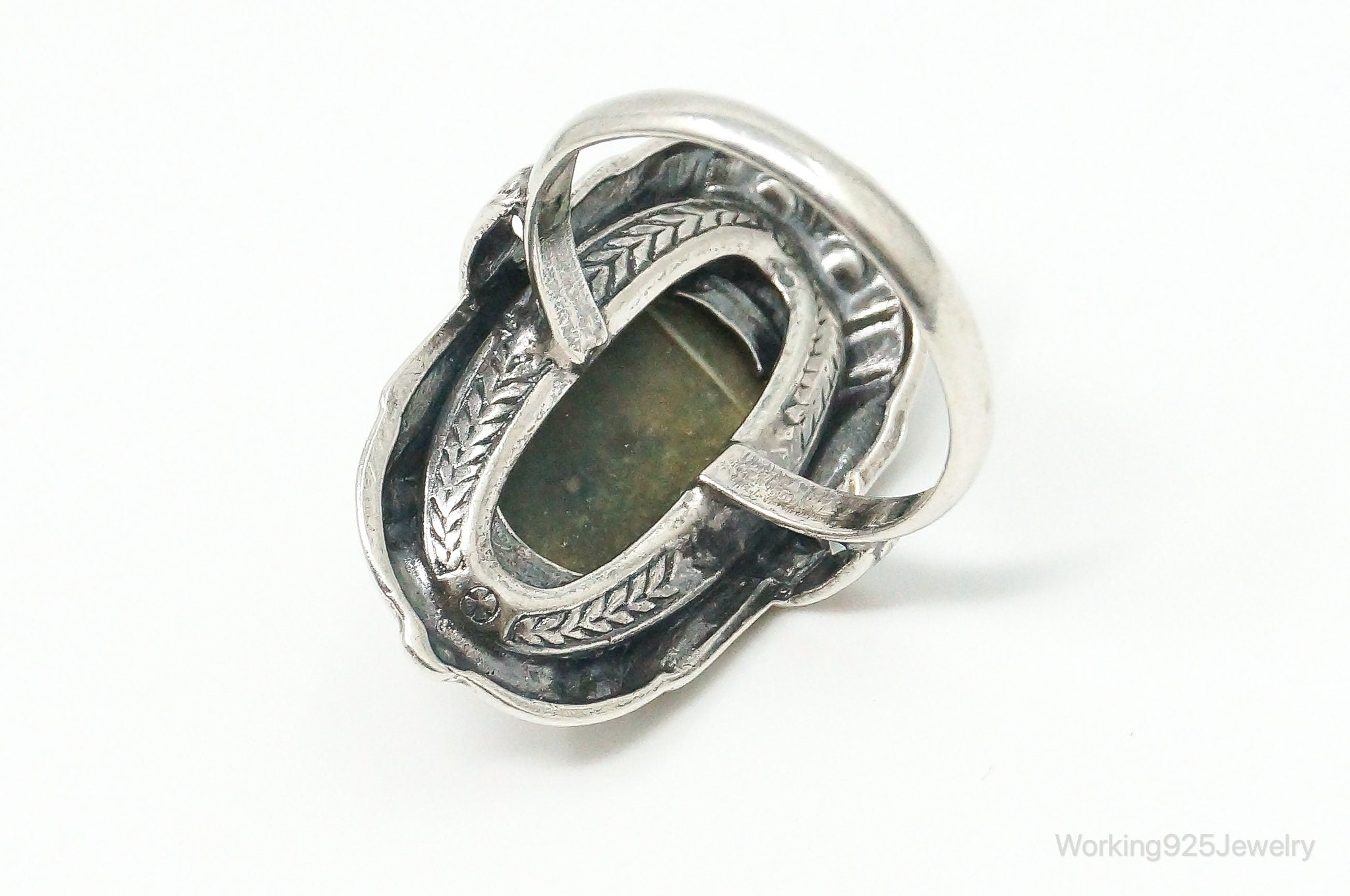 Antique Green Gemstone Marcasite Sterling Silver Ring - Size 6