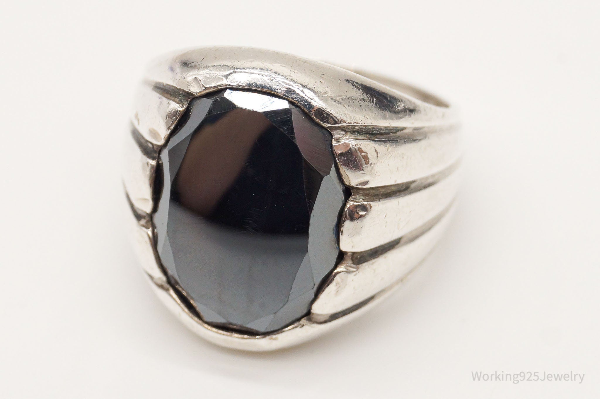 Vintage Designer WM Co Hematite Sterling Silver Ring - Size 10