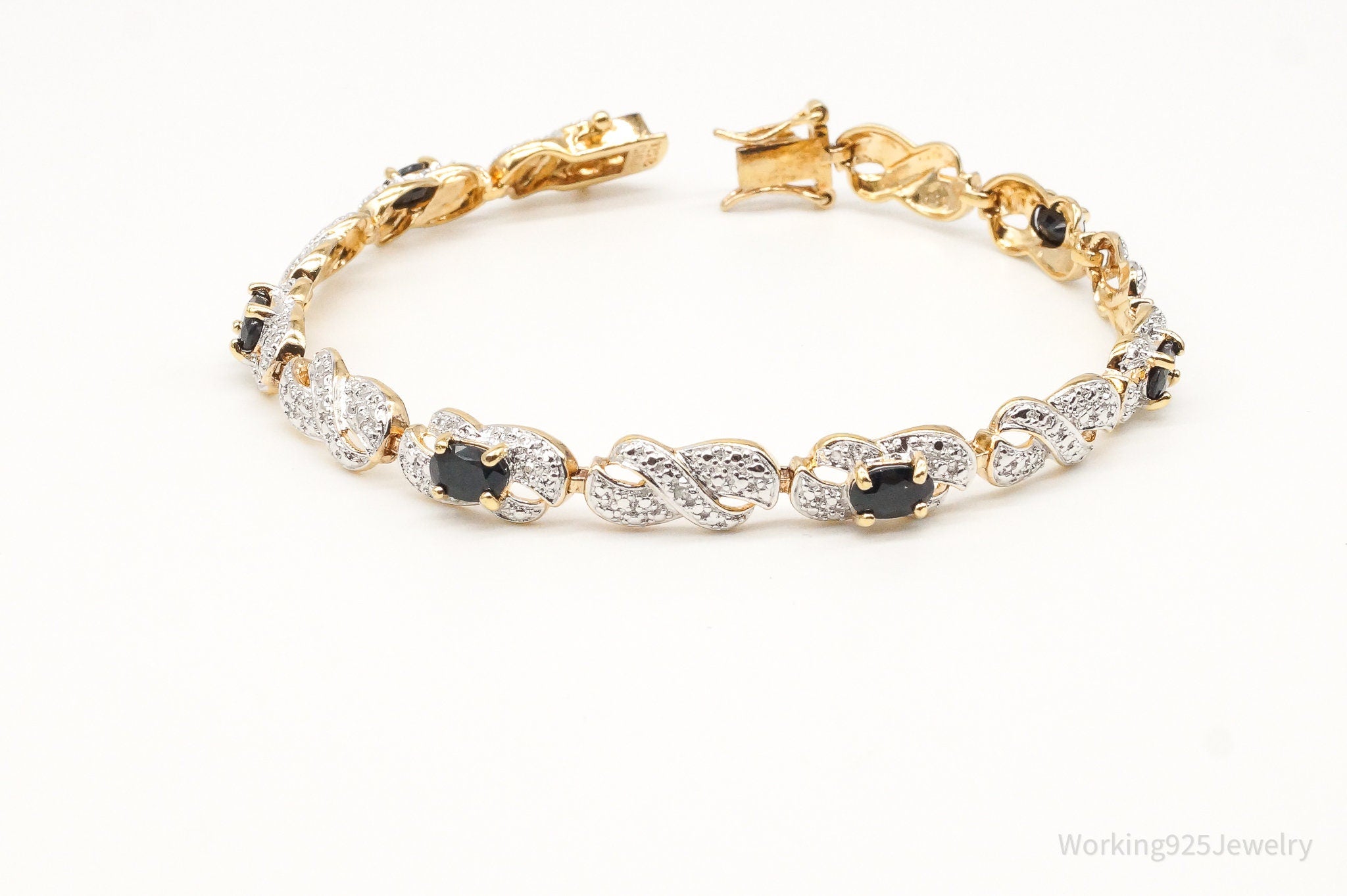 Designer Ross Simons Sapphires One Diamond Gold Vermeil Sterling Silver Bracelet