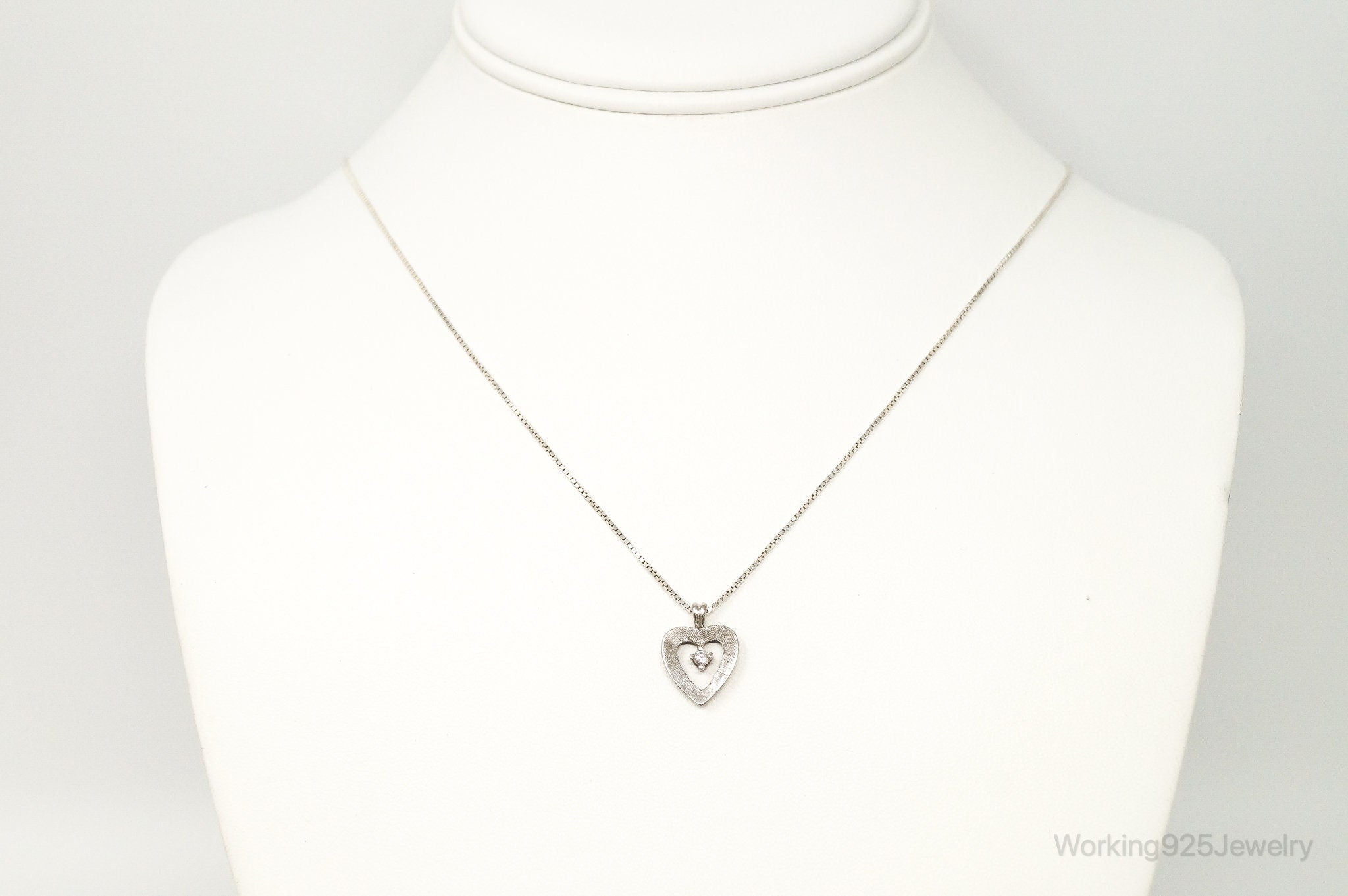 Vintage Diamond Heart Sterling Silver Necklace