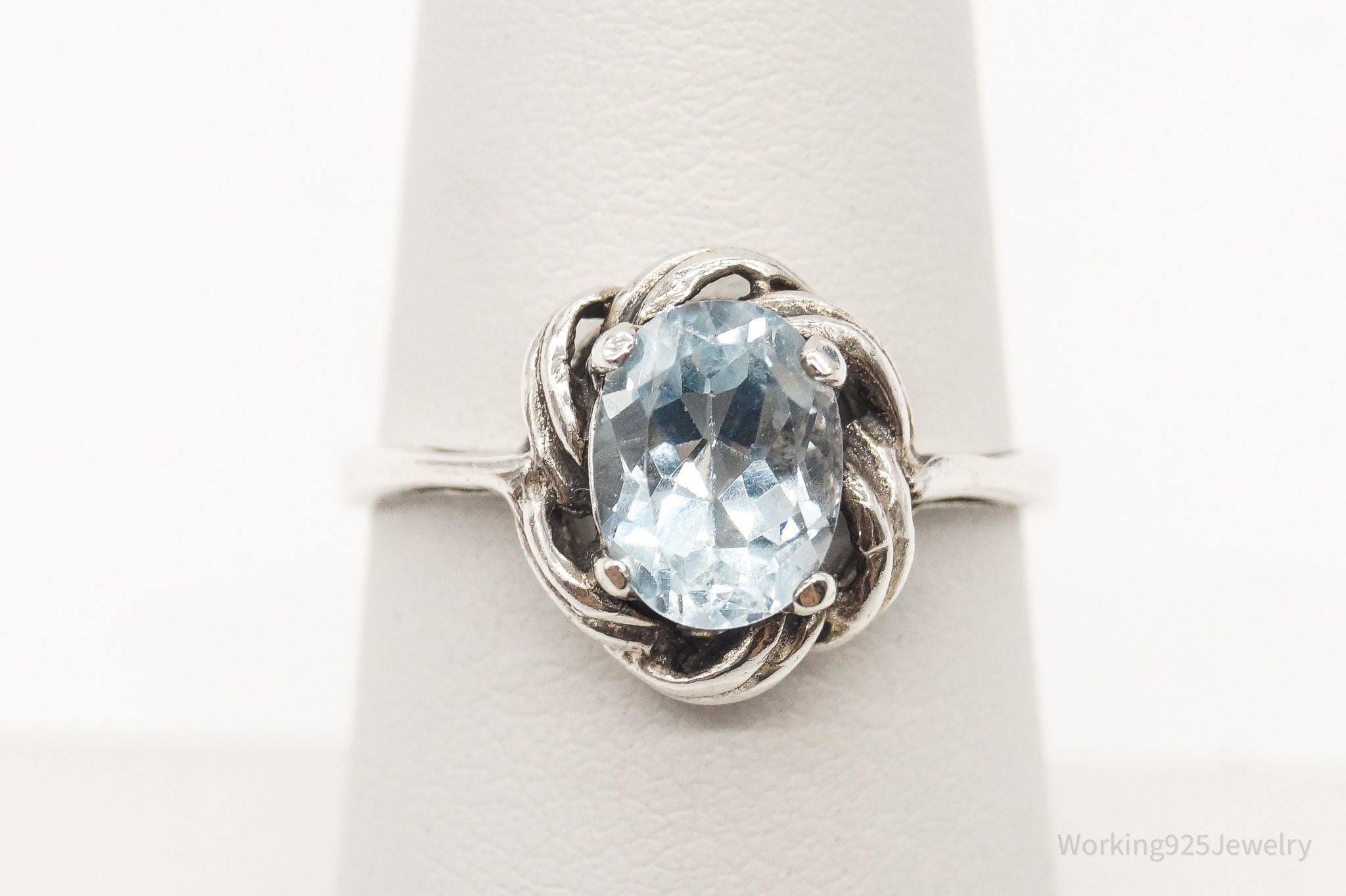 Vintage Blue Topaz Sterling Silver Ring - Size 6.75