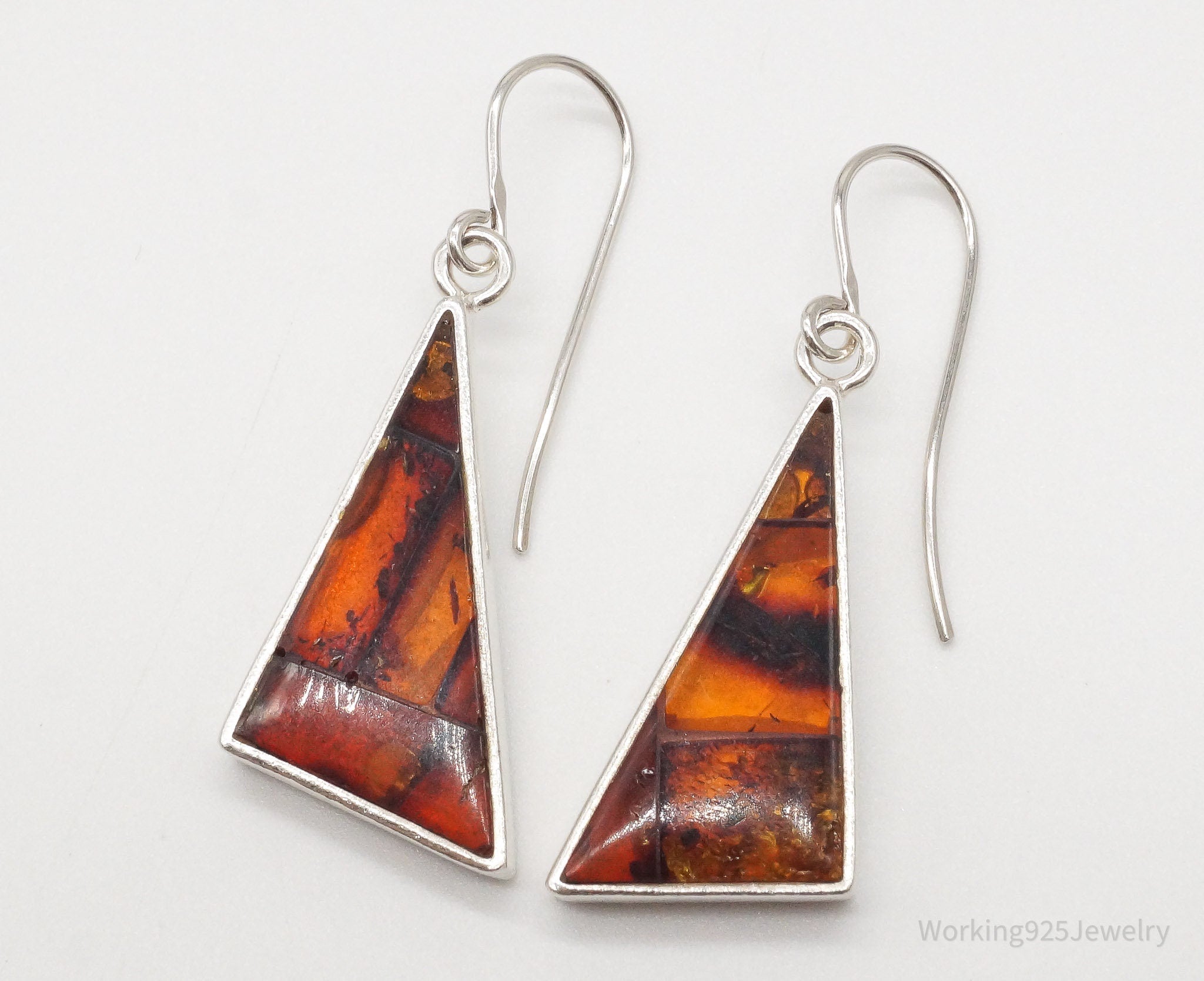 Vintage Amber Modernist Sterling Silver Earrings