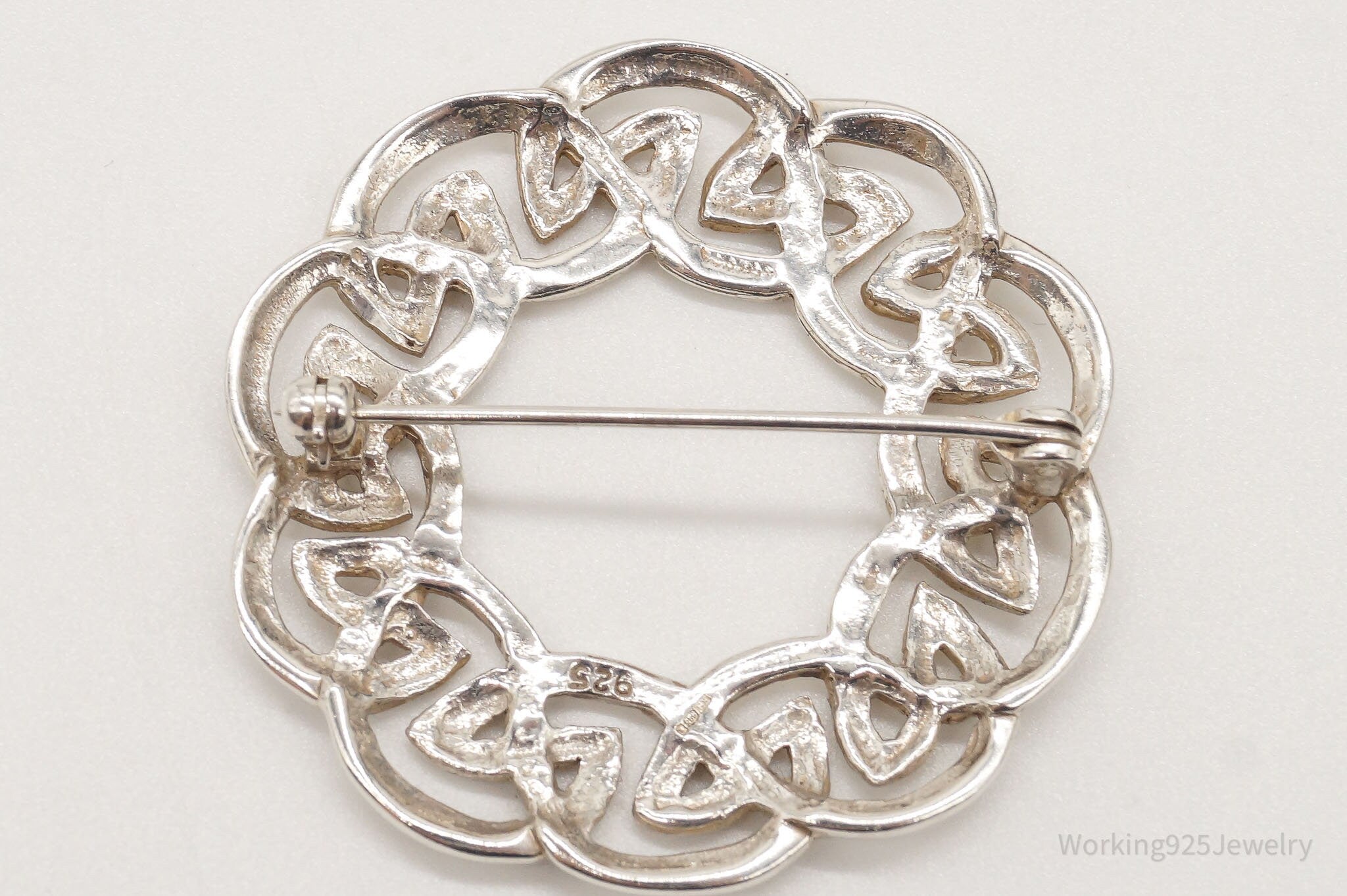 Large Vintage Designer KH Celtic Knot Wreath Sterling Silver Brooch Pin