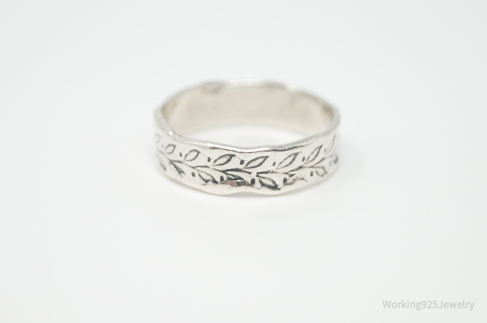 Vintage Designer Didae Leaf Vine Sterling Silver Band Ring - Sz 8