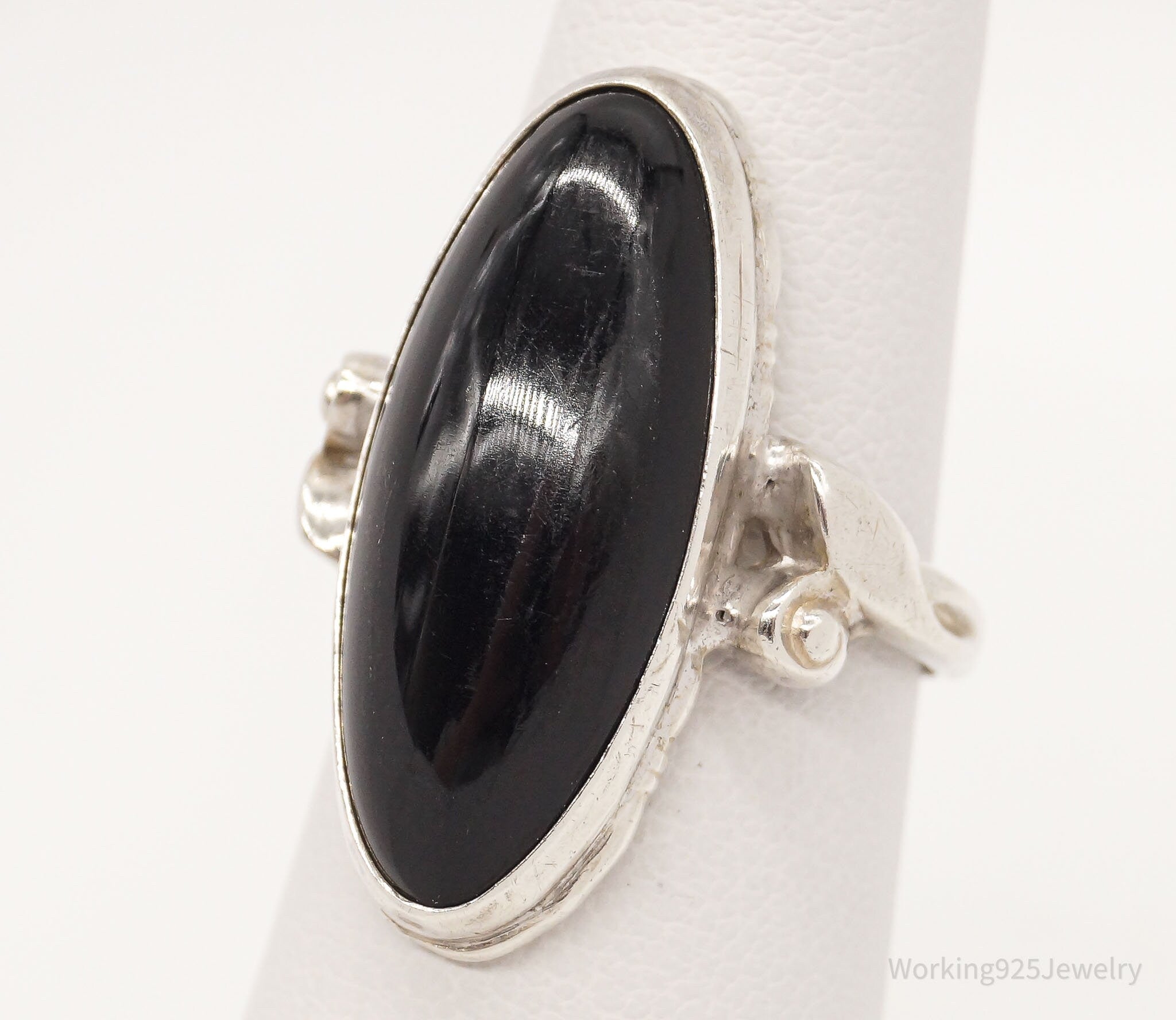 Antique Designer Clark & Coombs Black Onyx Sterling Silver Ring - Size 6