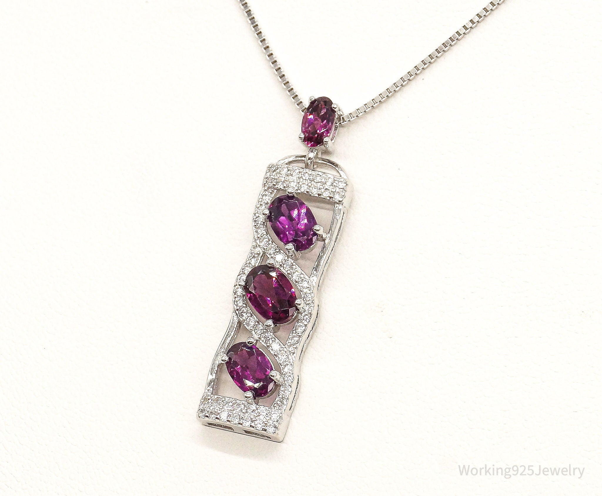 Rhodolite Garnet Cubic Zirconia Sterling Silver Necklace