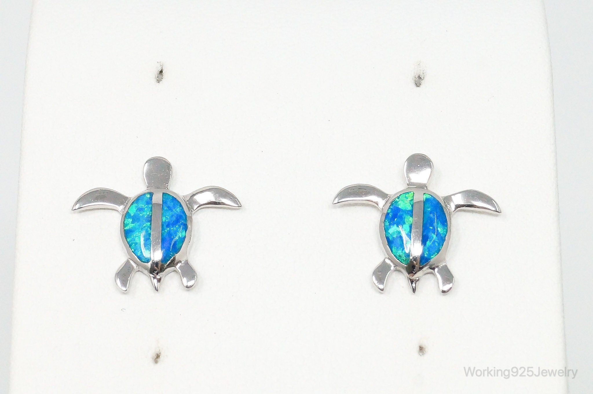 Vintage Blue Opal Sea Turtles Sterling Silver Earrings