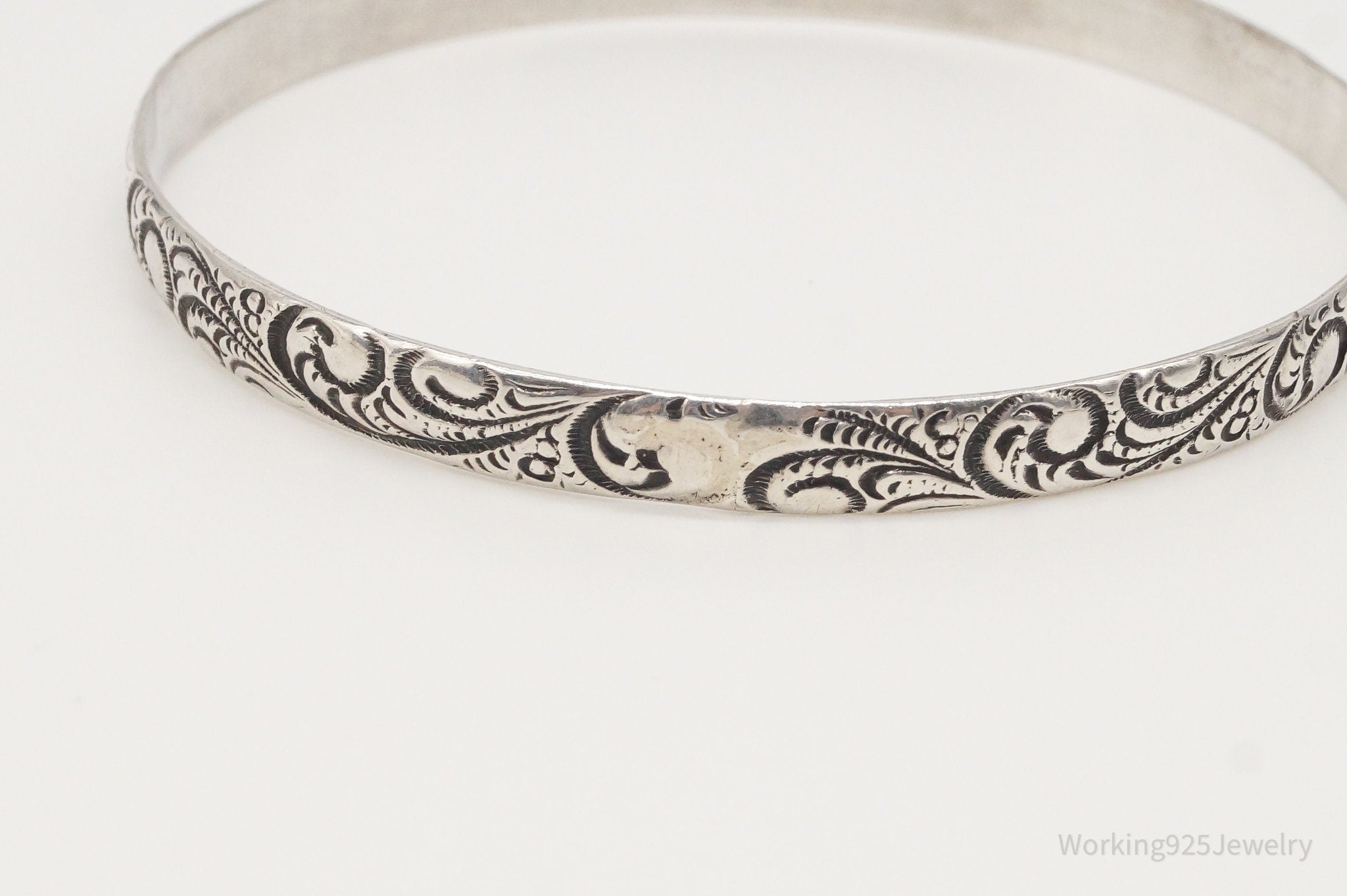 Antique Sterling Silver Floral Motif Bangle Bracelet