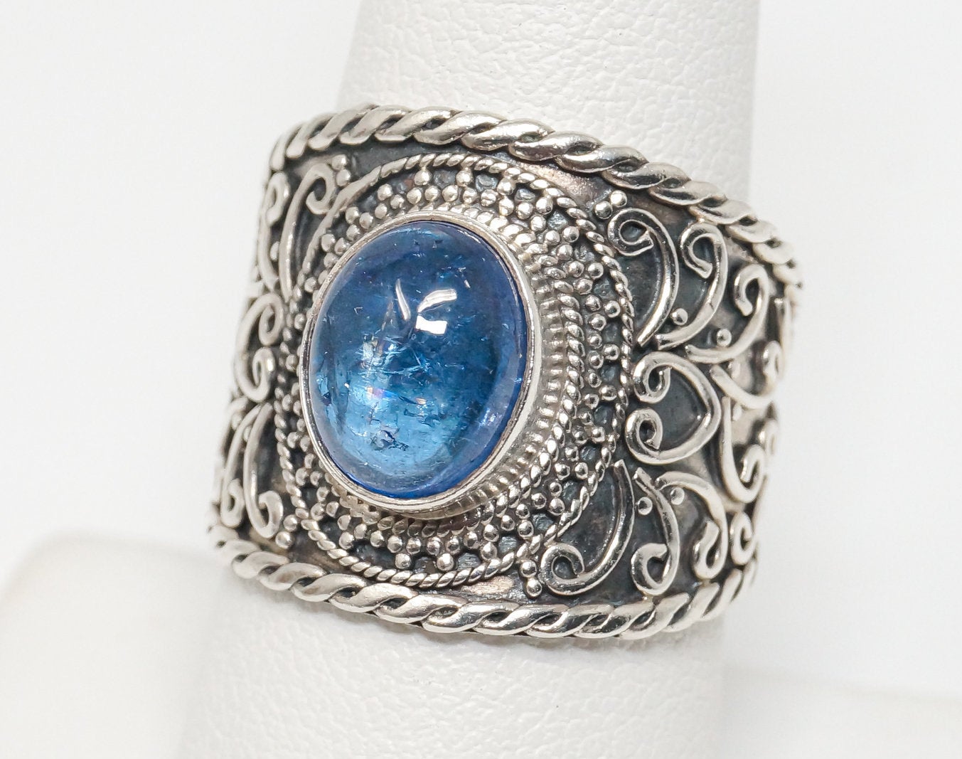 Vintage Designer SI Blue Gemstone Sterling Silver Ring SZ 8.75